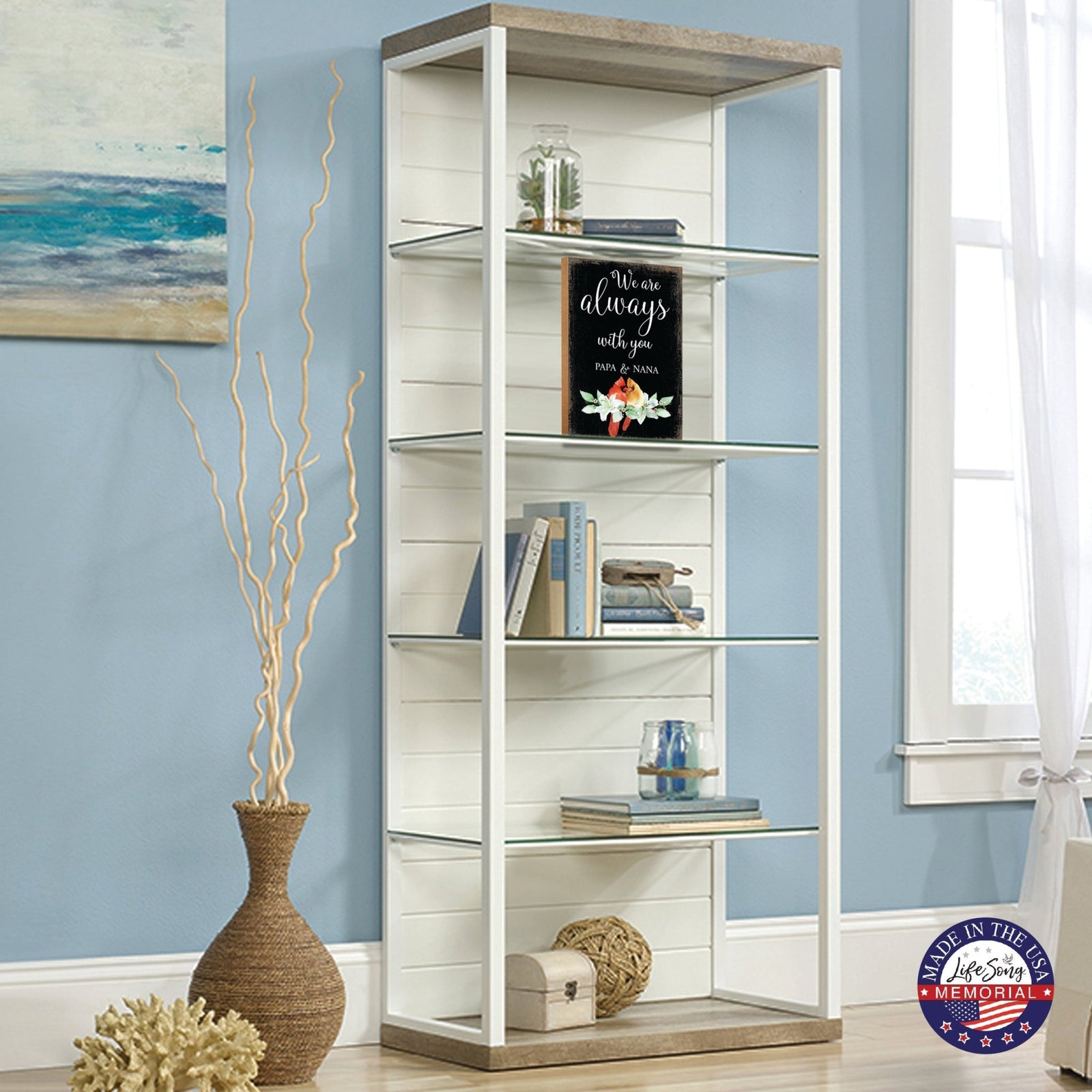 Wooden Memorial Shelf Décor and Tabletop Signs for Loss of Loved One - LifeSong Milestones