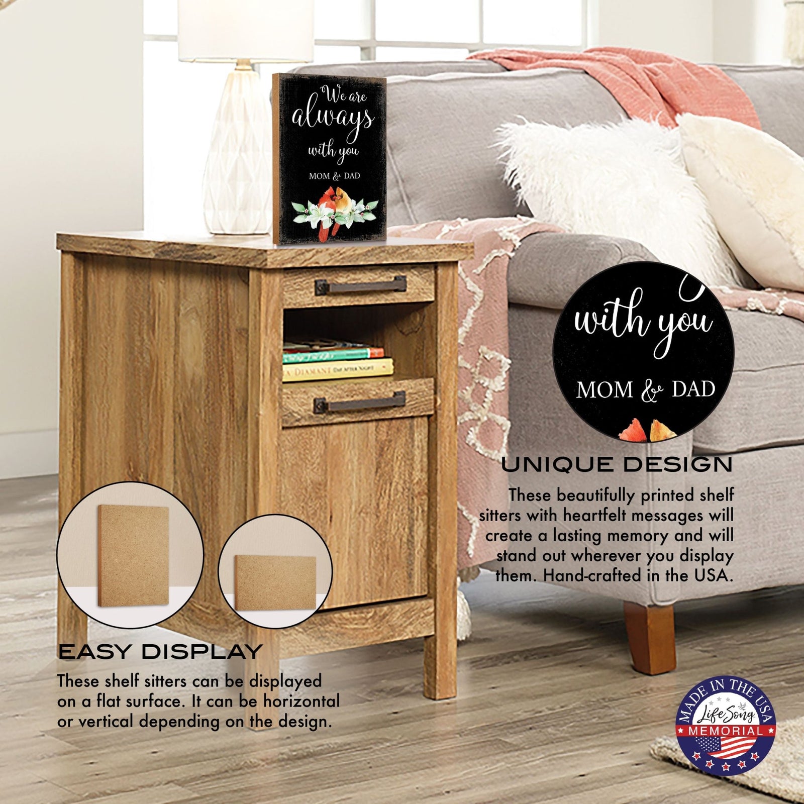 Wooden Memorial Shelf Décor and Tabletop Signs for Loss of Loved One - LifeSong Milestones