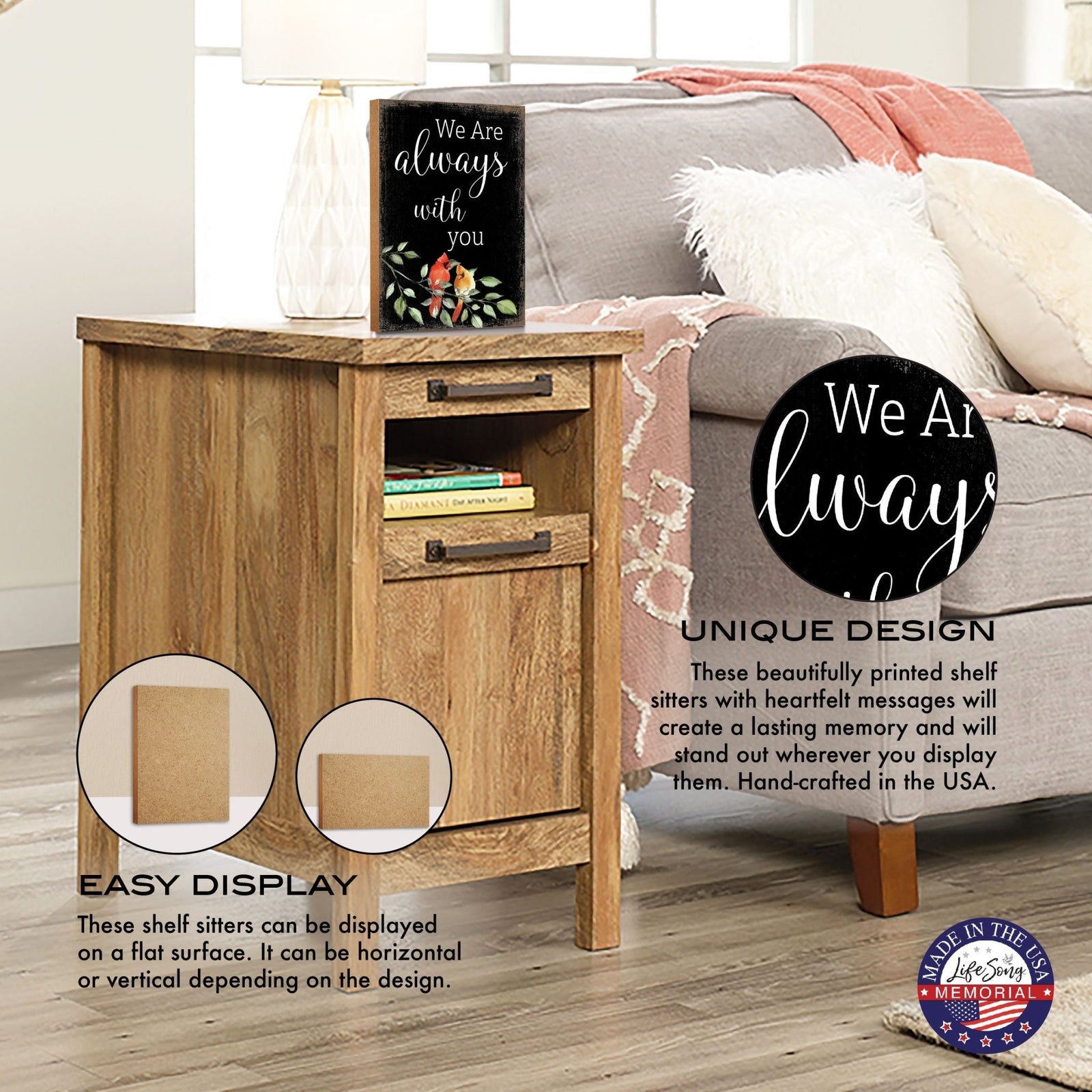 Wooden Memorial Shelf Décor and Tabletop Signs for Loss of Loved One - LifeSong Milestones