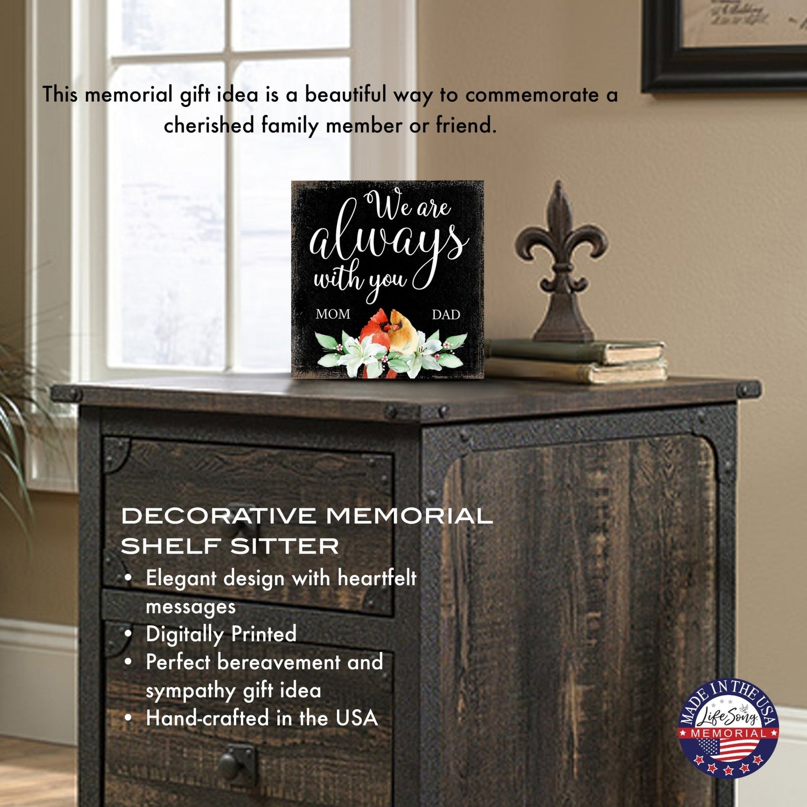 Wooden Memorial Shelf Décor and Tabletop Signs for Loss of Loved One - LifeSong Milestones