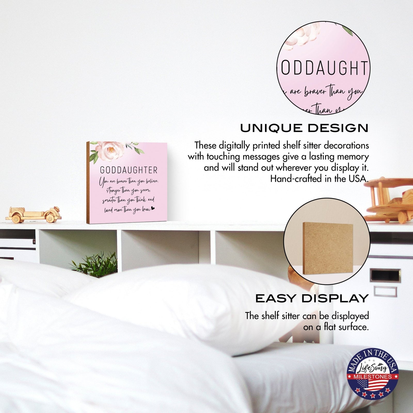 Wooden Shelf Décor and Tabletop Signs for Baby Baptism - LifeSong Milestones