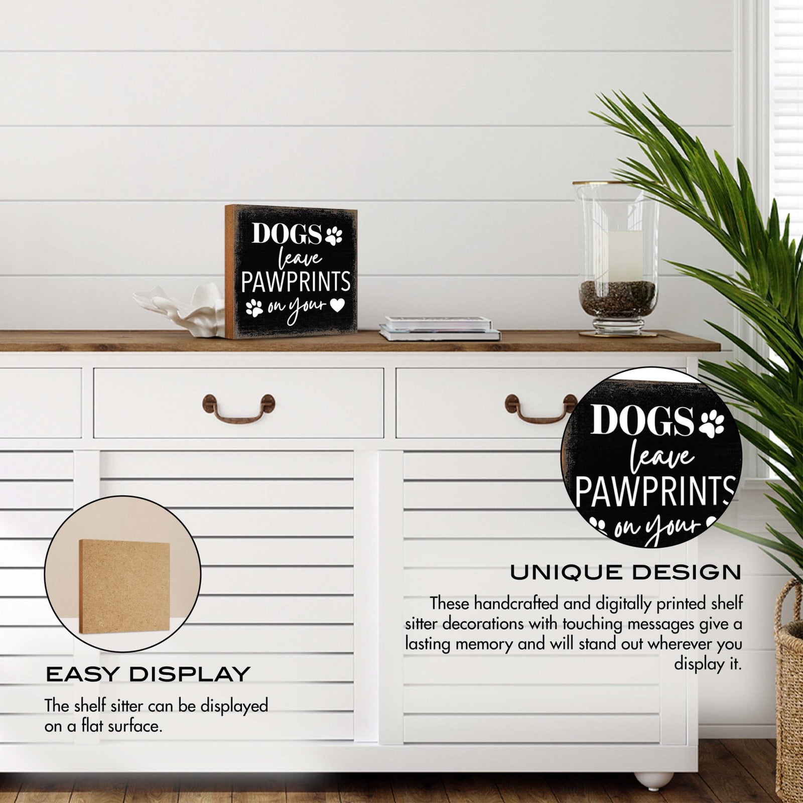 Wooden Shelf Decor and Tabletop Signs with Pet Verses - Dogs Leave Pawprints - LifeSong Milestones