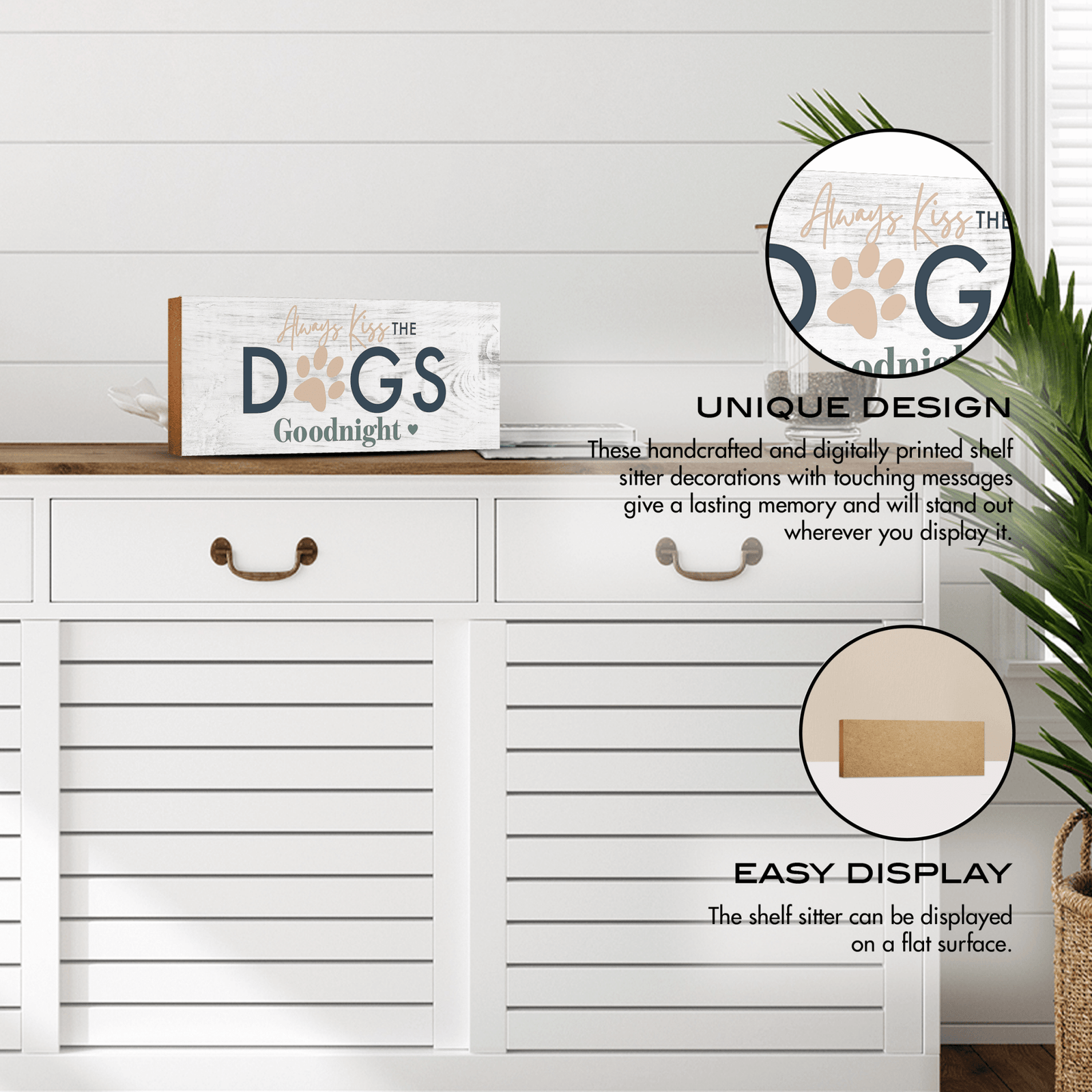 Wooden Shelf Decor and Tabletop Signs with Pet Verses - Kiss The Dogs - LifeSong Milestones