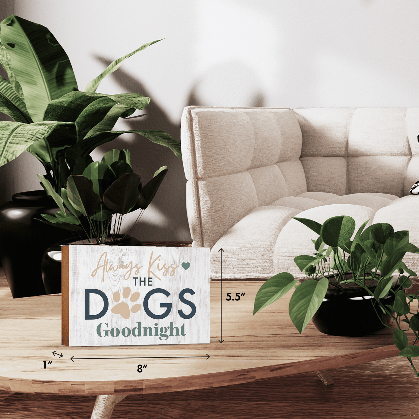 Wooden Shelf Decor and Tabletop Signs with Pet Verses - Kiss The Dogs - LifeSong Milestones