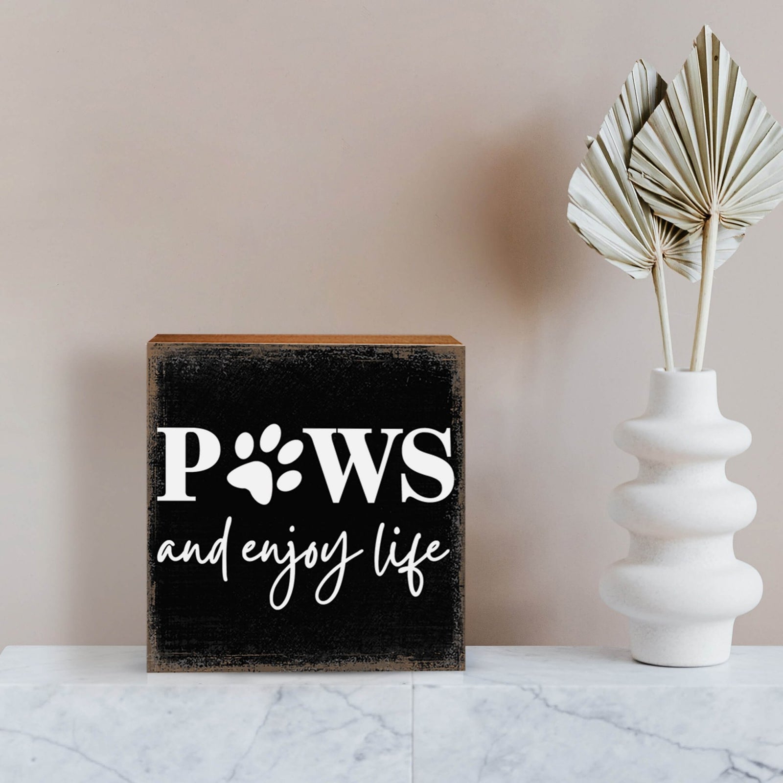 Wooden Shelf Decor and Tabletop Signs with Pet Verses - Paws and Enjoy Life - LifeSong Milestones