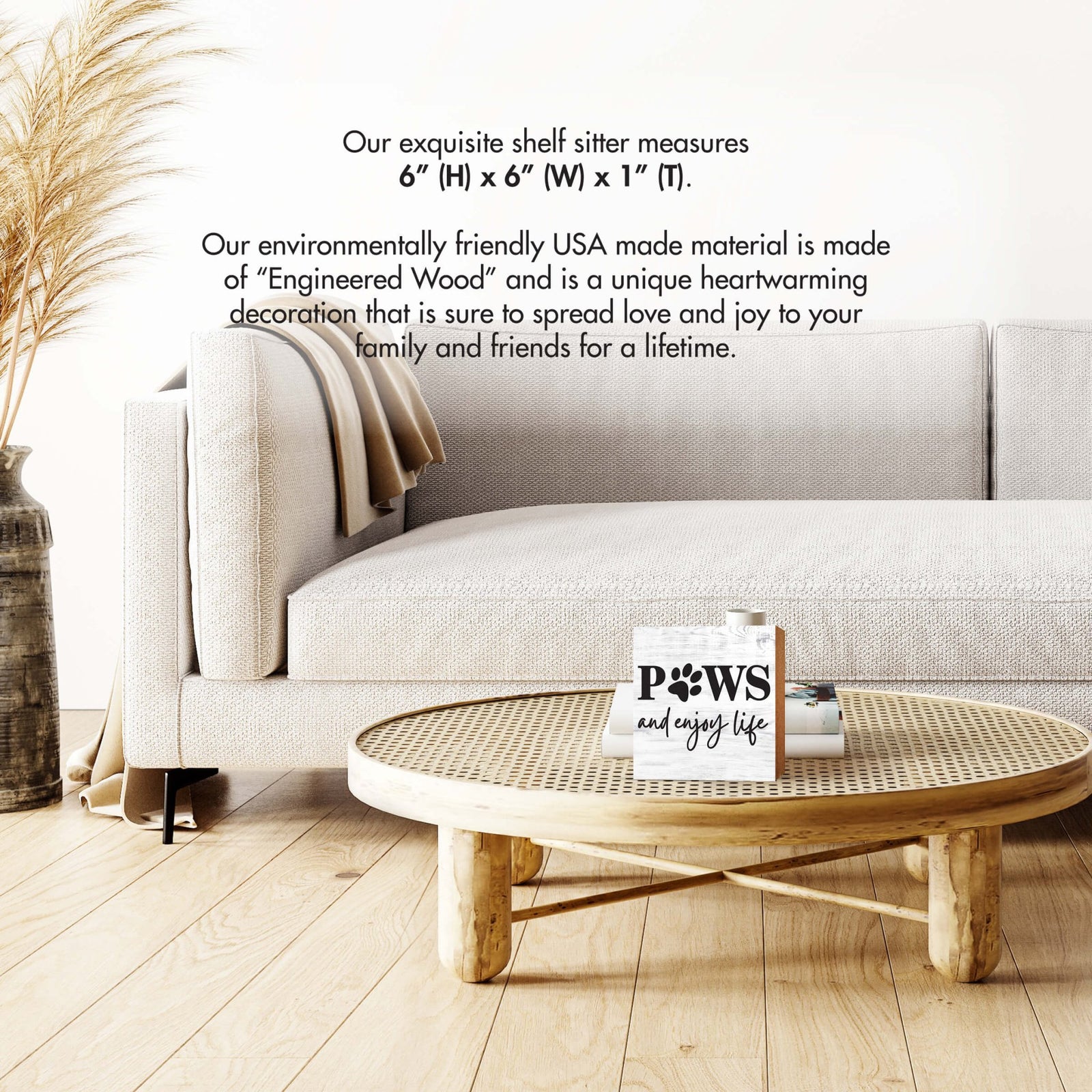 Wooden Shelf Decor and Tabletop Signs with Pet Verses - Paws and Enjoy Life - LifeSong Milestones