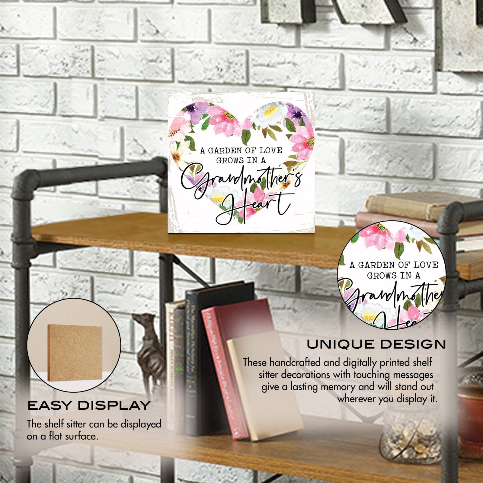 Wooden Unique Shelf Decor and Table Top Signs for Grandmother - A Garden of Love - LifeSong Milestones