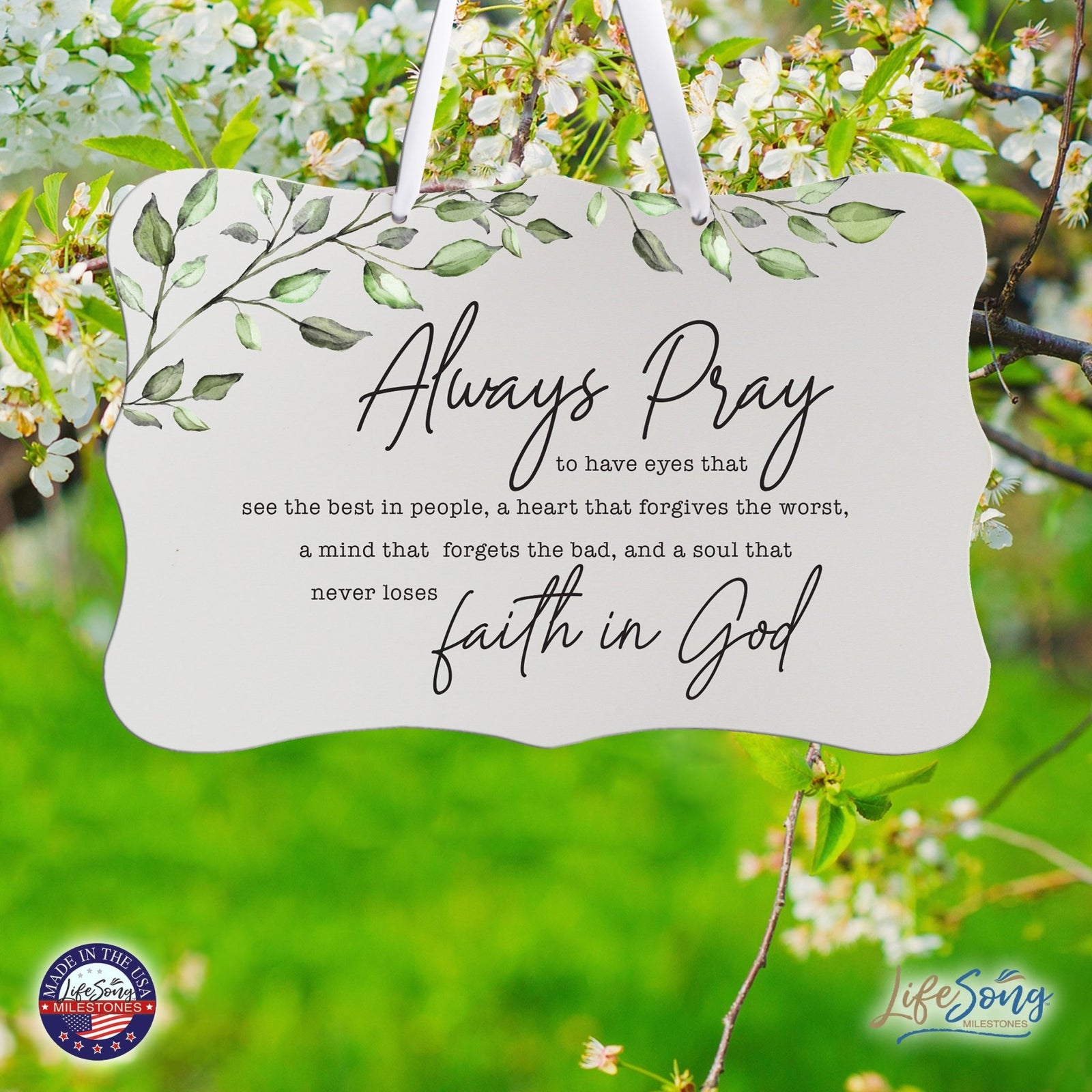 Wooden Wall Hanging Sign for Home Decorations 8x12 - Always Pray (Leaves) - LifeSong Milestones