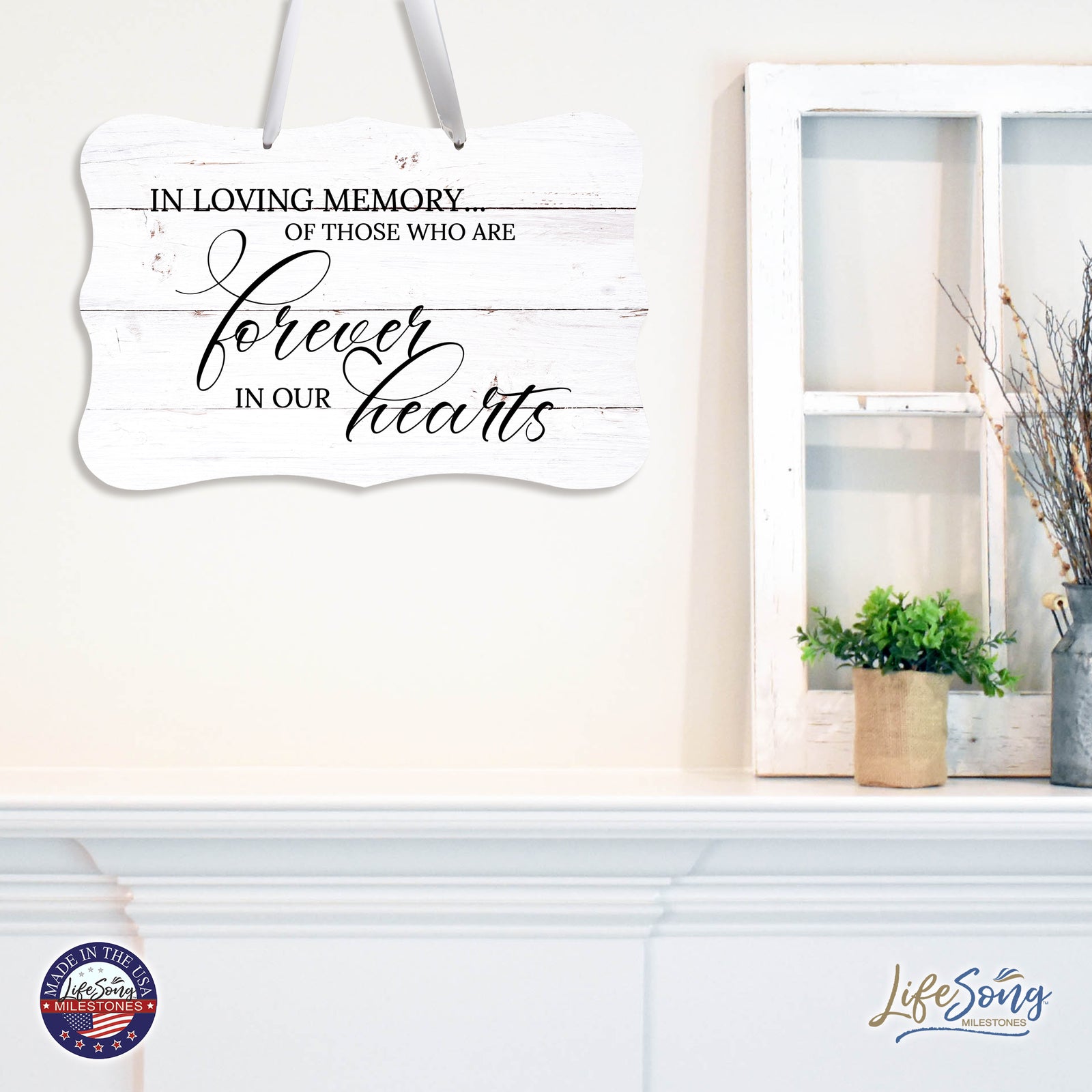 Wooden Memorial Wall Sign Hanging Decor 8x12 for Loss of Loved One - In Loving Memory - LifeSong Milestones