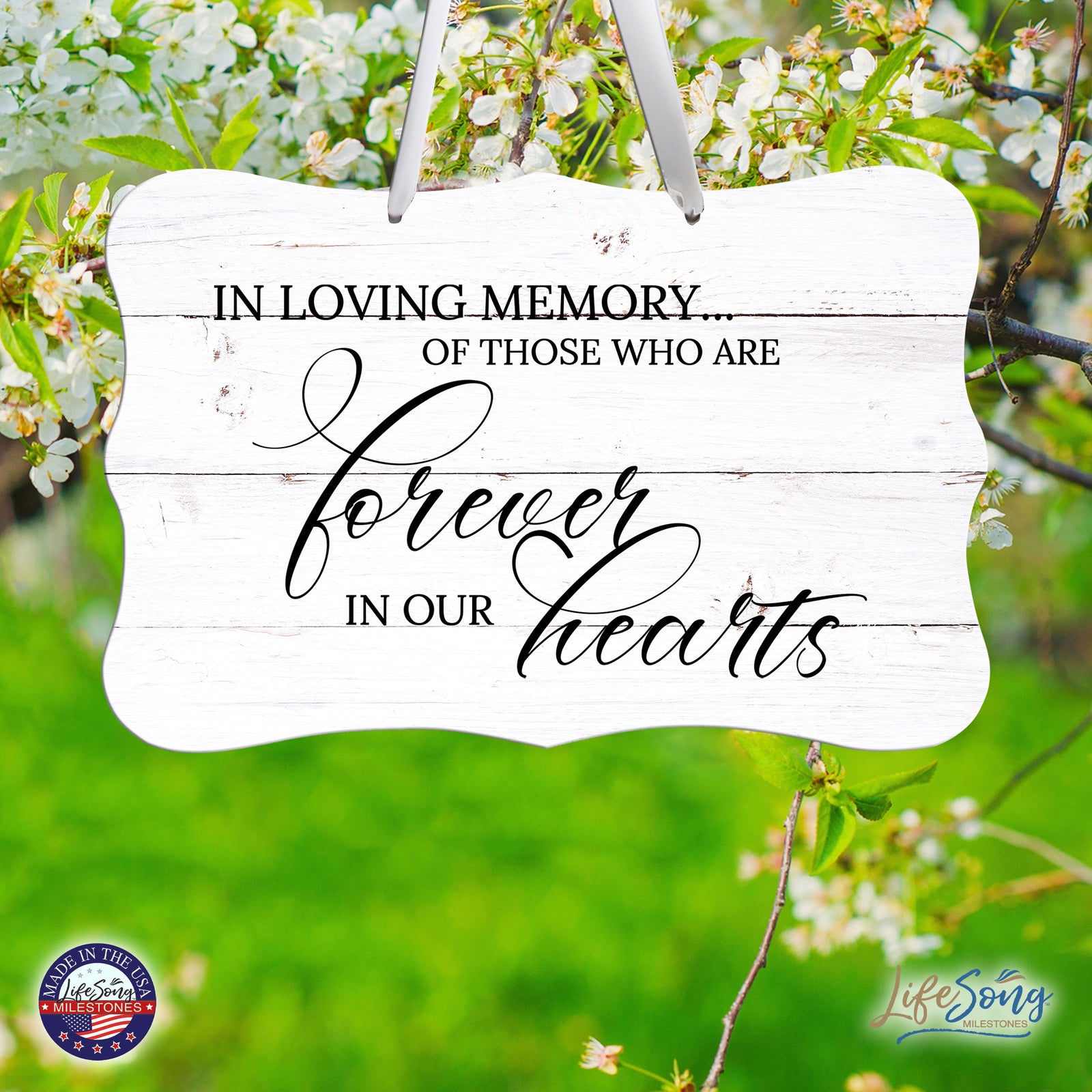 Wooden Memorial Wall Sign Hanging Decor 8x12 for Loss of Loved One - In Loving Memory - LifeSong Milestones