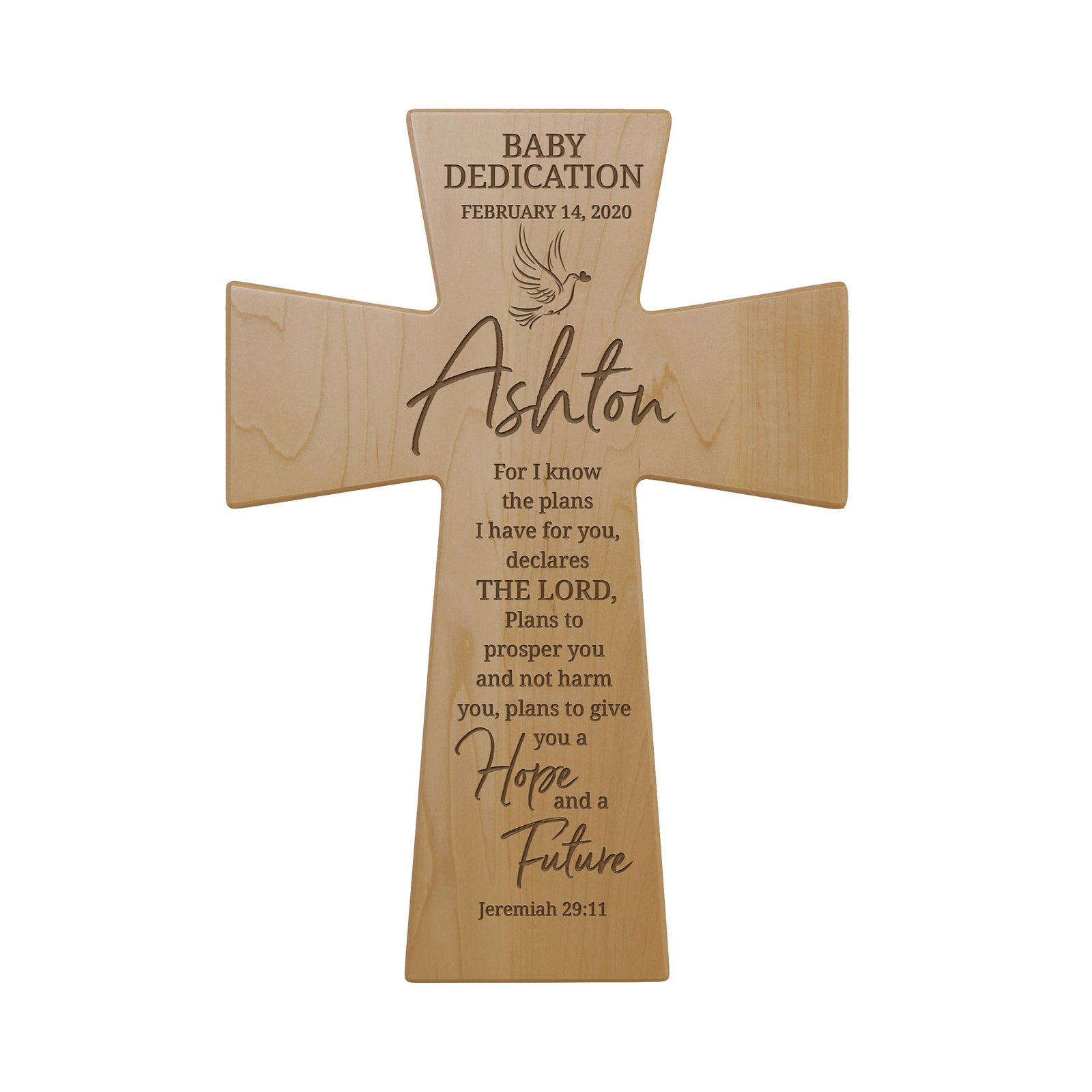 Lifesong Milestones Custom Baptism Wall Cross 12”x17”x 0.5” GRACEFUL and TOUCHING verse on delicate Baptism wooden wall cross gift.