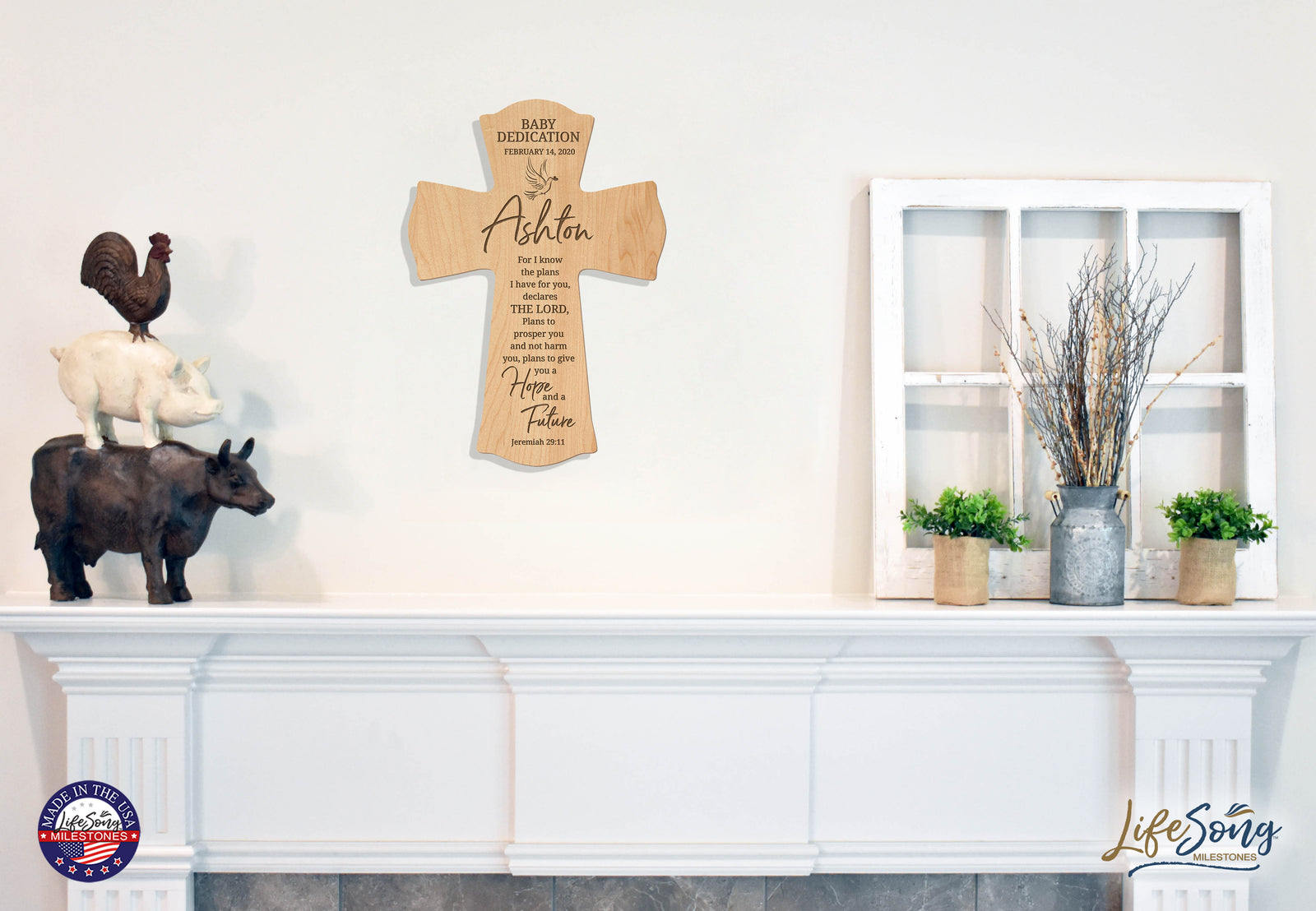 Custom Baby Dedication Wood Wall Cross - For I Know The Plans - Jeremiah 29:11