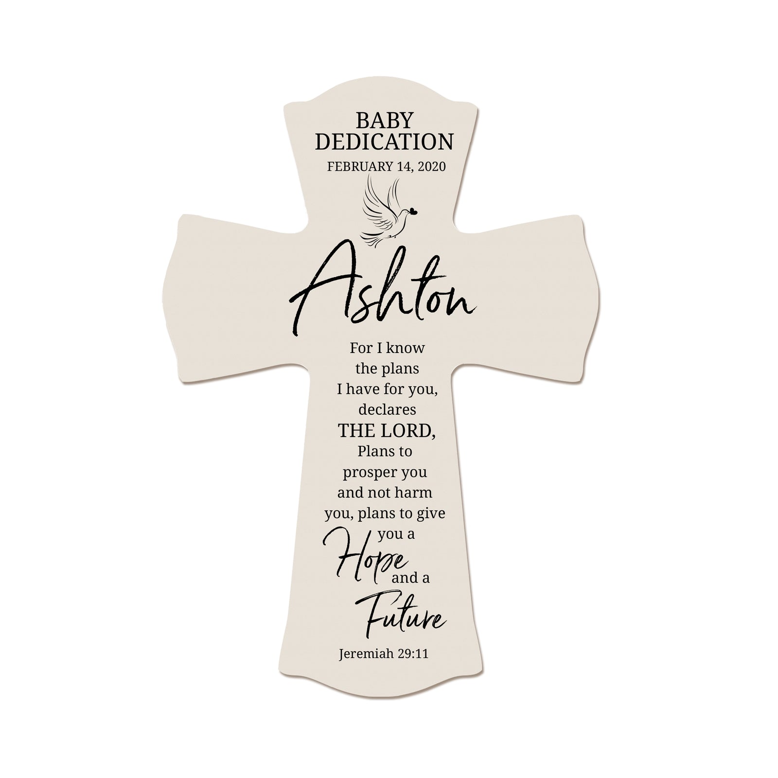 Custom Baby Dedication Wood Wall Cross - For I Know The Plans - Jeremiah 29:11