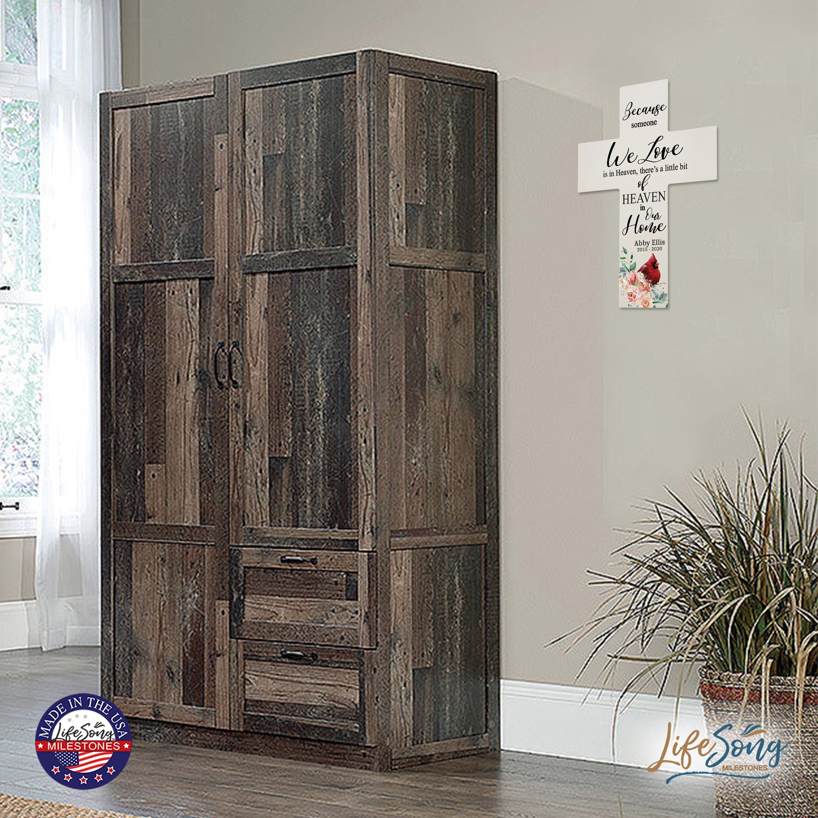 Custom Memorial Wall Cross - Because Someone We Love (Cardinal)