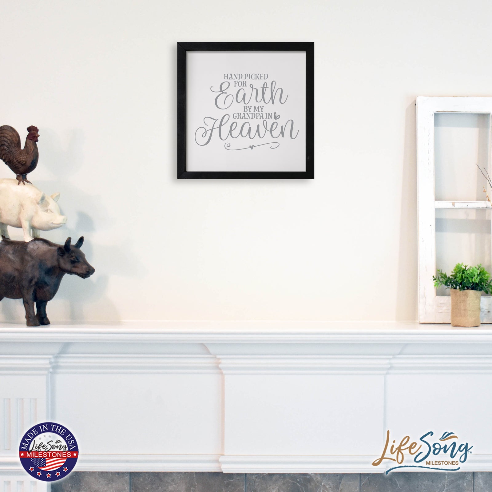 LifeSong Milestones Inspiring Modern Framed Shadow Box 7x7in - Hand Picked For Earth By My Grandpa. Wall Decor Decorative Accents For Walls Ready to Hang for Home Living Room, Bedroom, Kitchen, Dining Room, and Entryways Decorations.