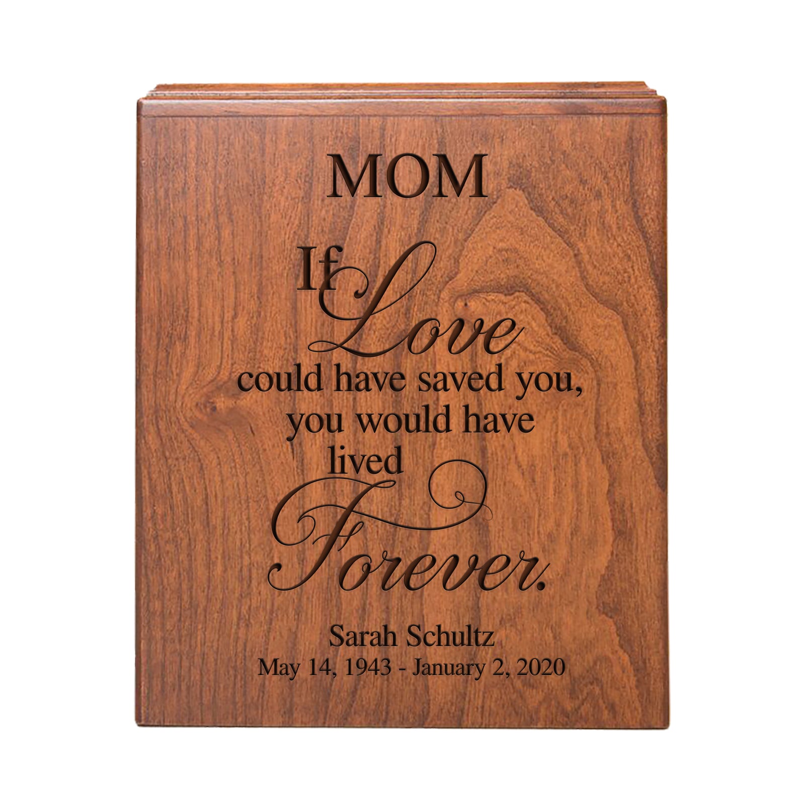 Handcrafted Engraved Cremation Urn for Mom