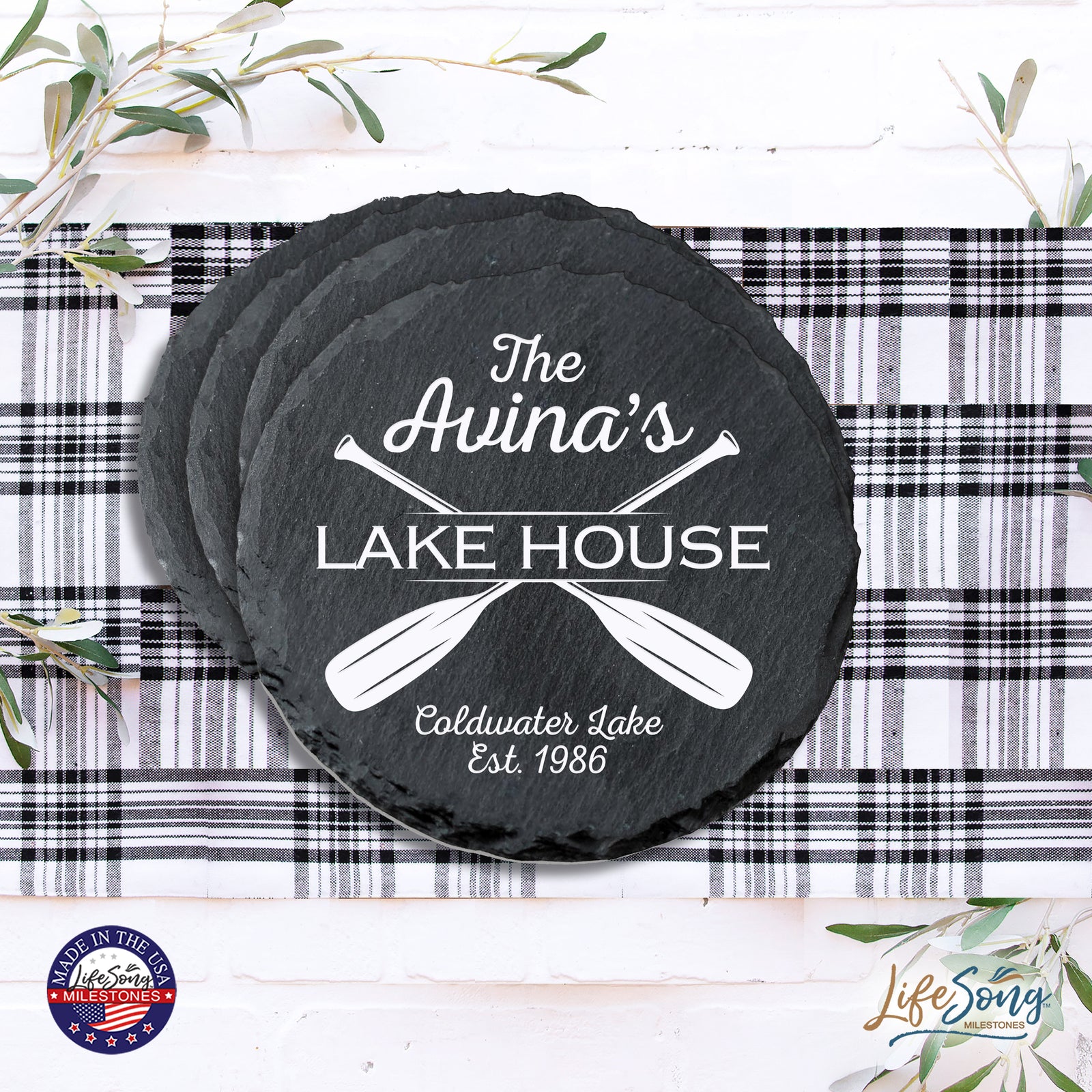 6 pcs round slate coaster set