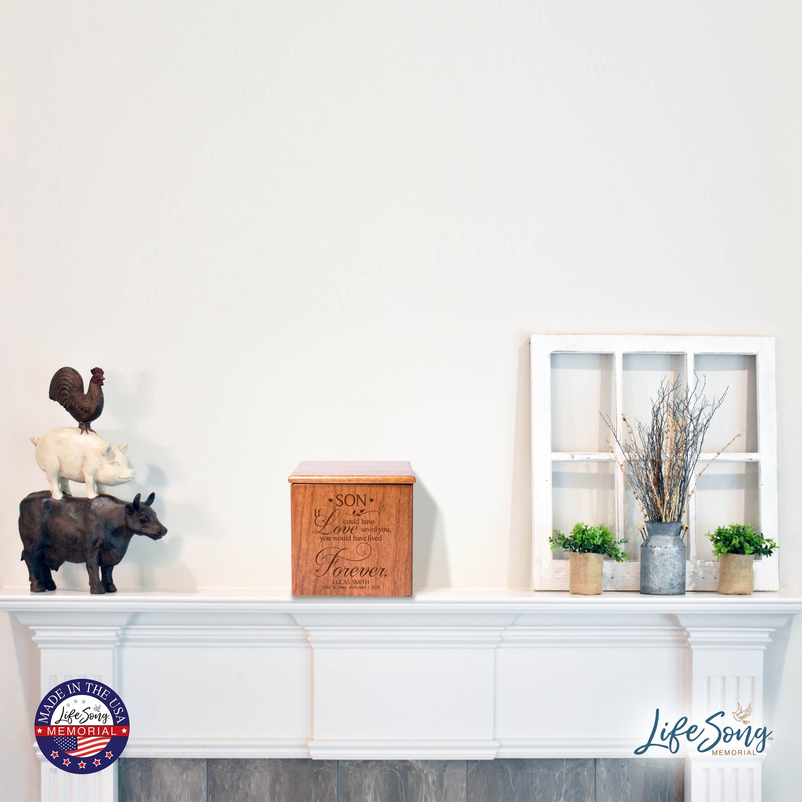 Personalized Memorial Wooden Keepsake Urn for Son