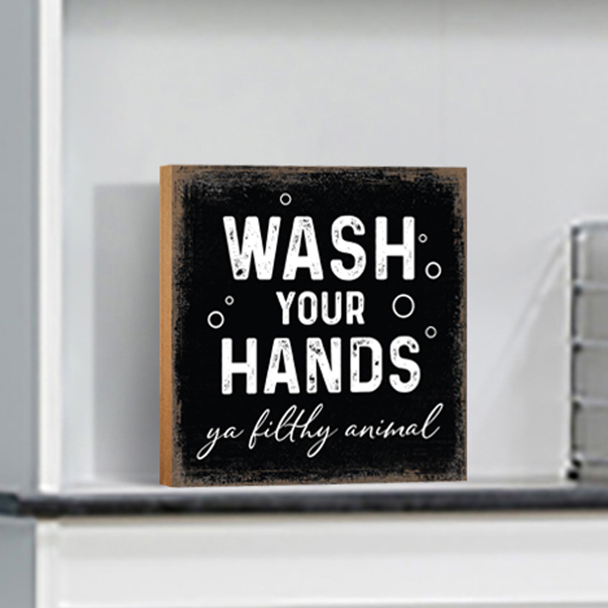 Wooden BATHROOM 6x6 Block shelf decor (Wash Your Hands) Inspirational Plaque Tabletop and Family Home Decoration