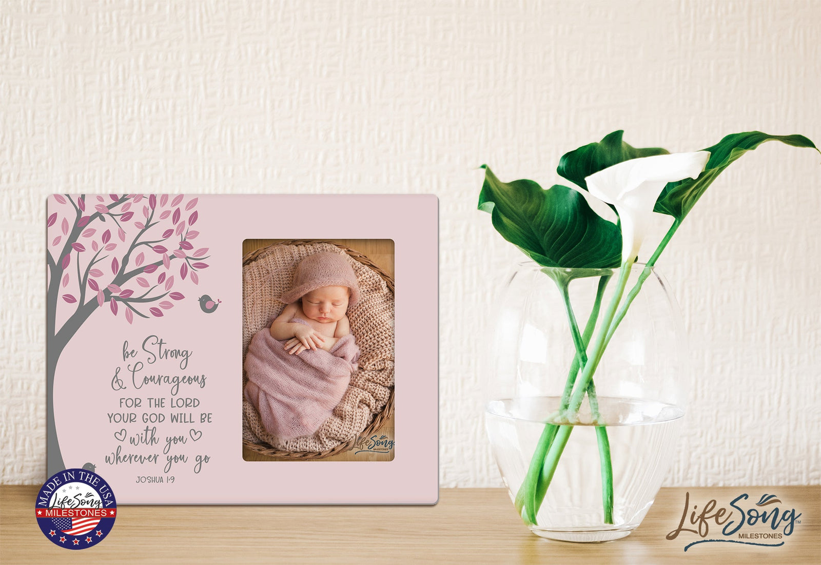 1st Baptism Blessing Photo Frame Gift For Newborn -Strong & Courageous - LifeSong Milestones