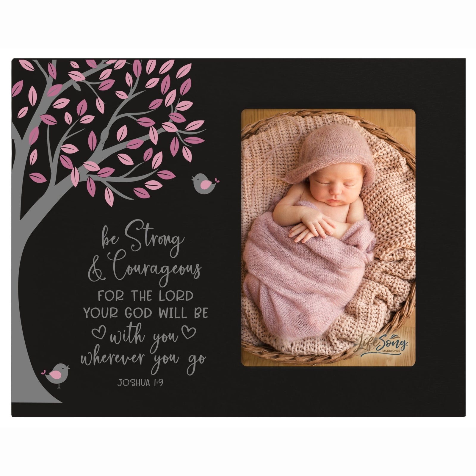1st Baptism Blessing Photo Frame Gift For Newborn -Strong & Courageous - LifeSong Milestones