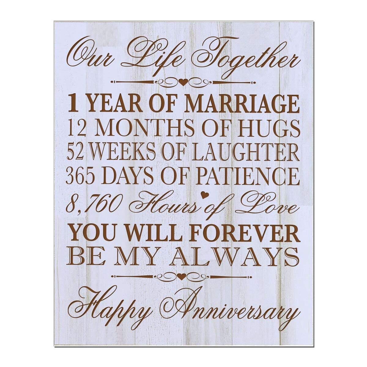 1st Wedding Anniversary Wall Plaque Gift "Marriage" - LifeSong Milestones