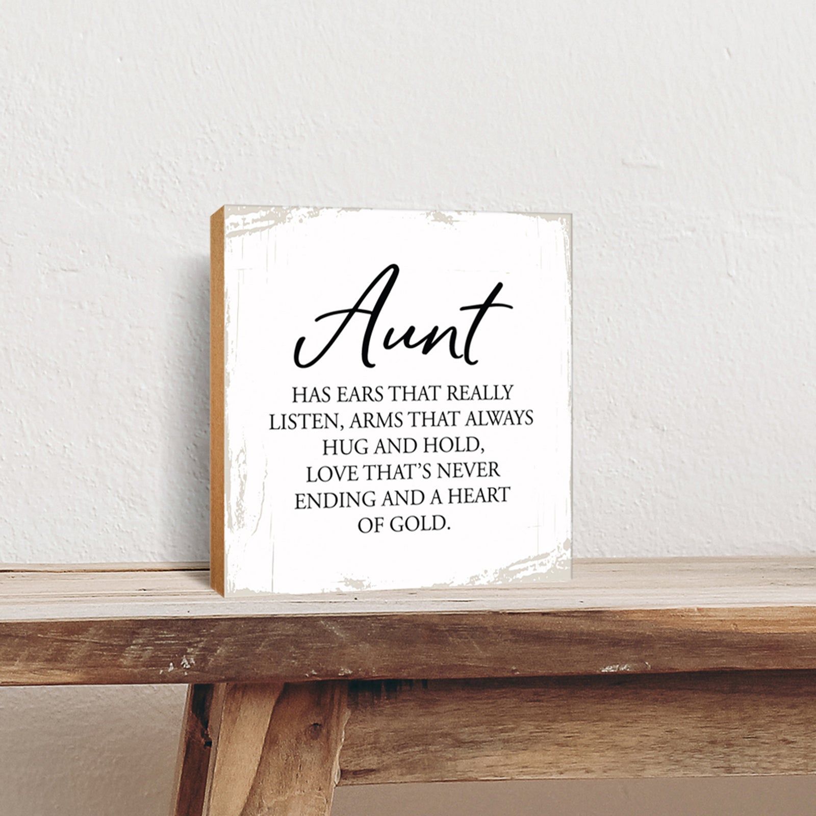 LifeSong Milestones Aunt Has Ears Floral 6x6 Inches Wood Family Art Sign Tabletop and Shelving For Home Décor. Wood Family Signs, art sign tabletop, Wood Art Decor for Living Room, Bedroom, Kitchen, Dining Room, and Entryways Home Decor.