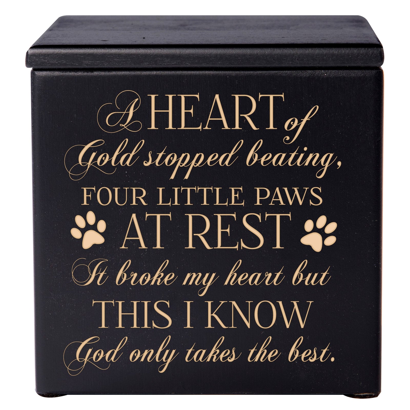 Black Pet Memorial 3.5x3.5 Keepsake Urn with phrase "Heart of Gold"