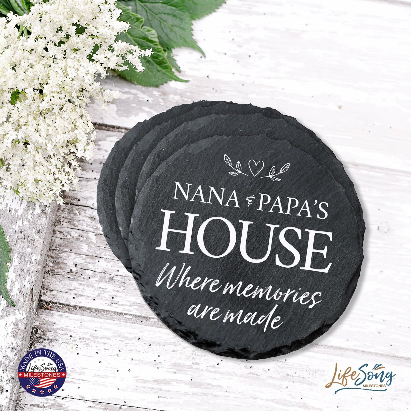 6pc Coaster Set Kitchen and Tabletop Decorations 4x4 Gift for Nana & Papa's House - LifeSong Milestones