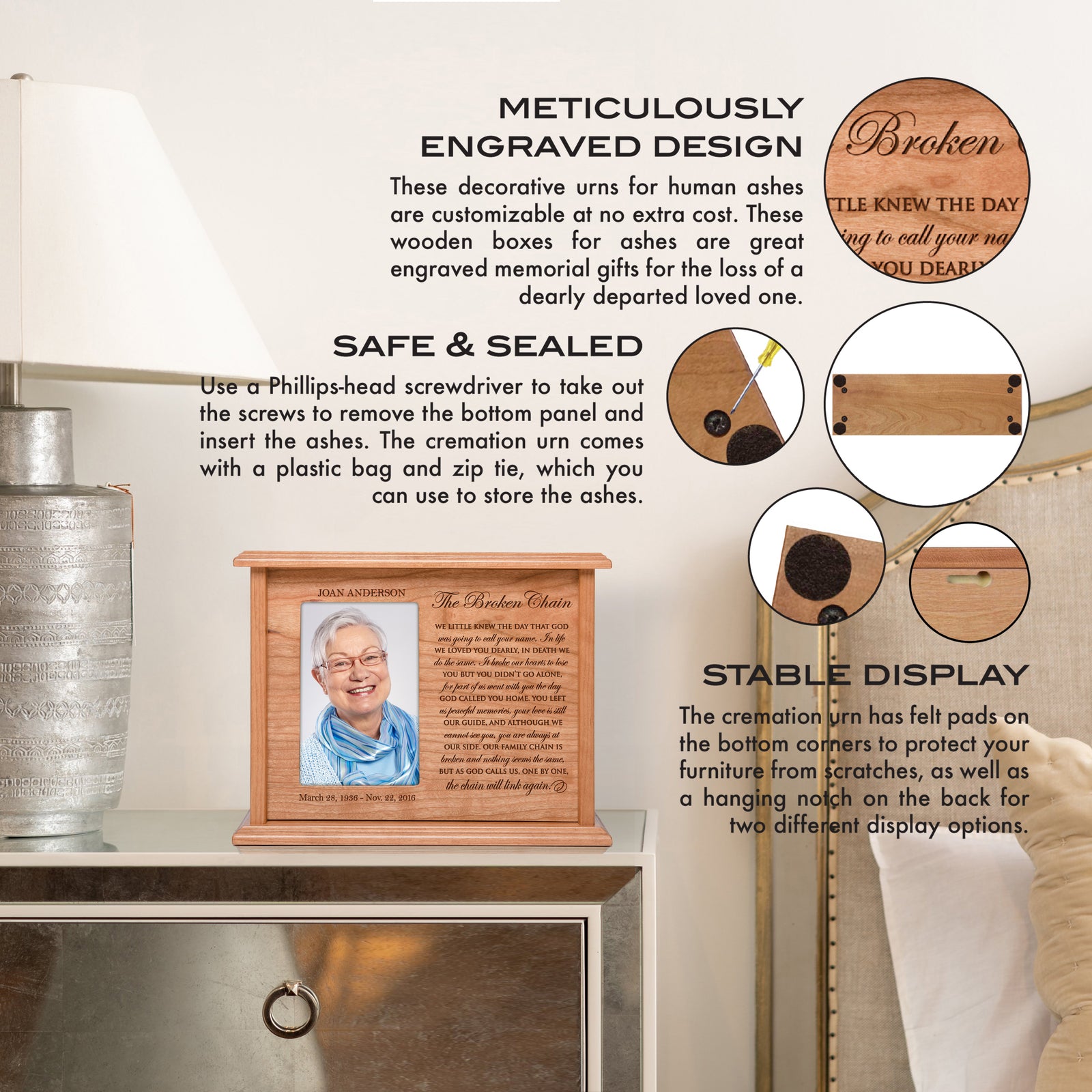 Personalized Engraved Photo Cremation Urn Box Memorial Gift