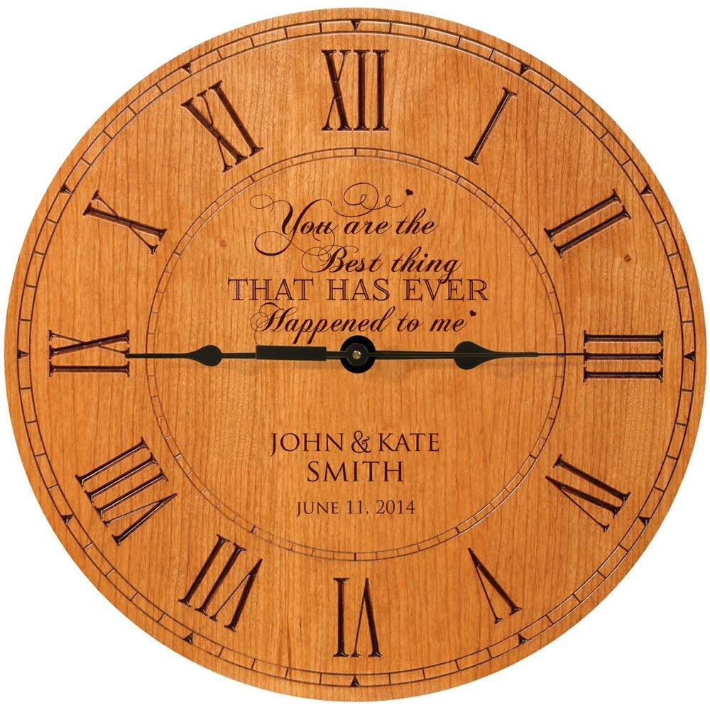 Lifesong Milestones Wooden Engraved Personalized Wedding Anniversary Wall Clock Gift for Couples