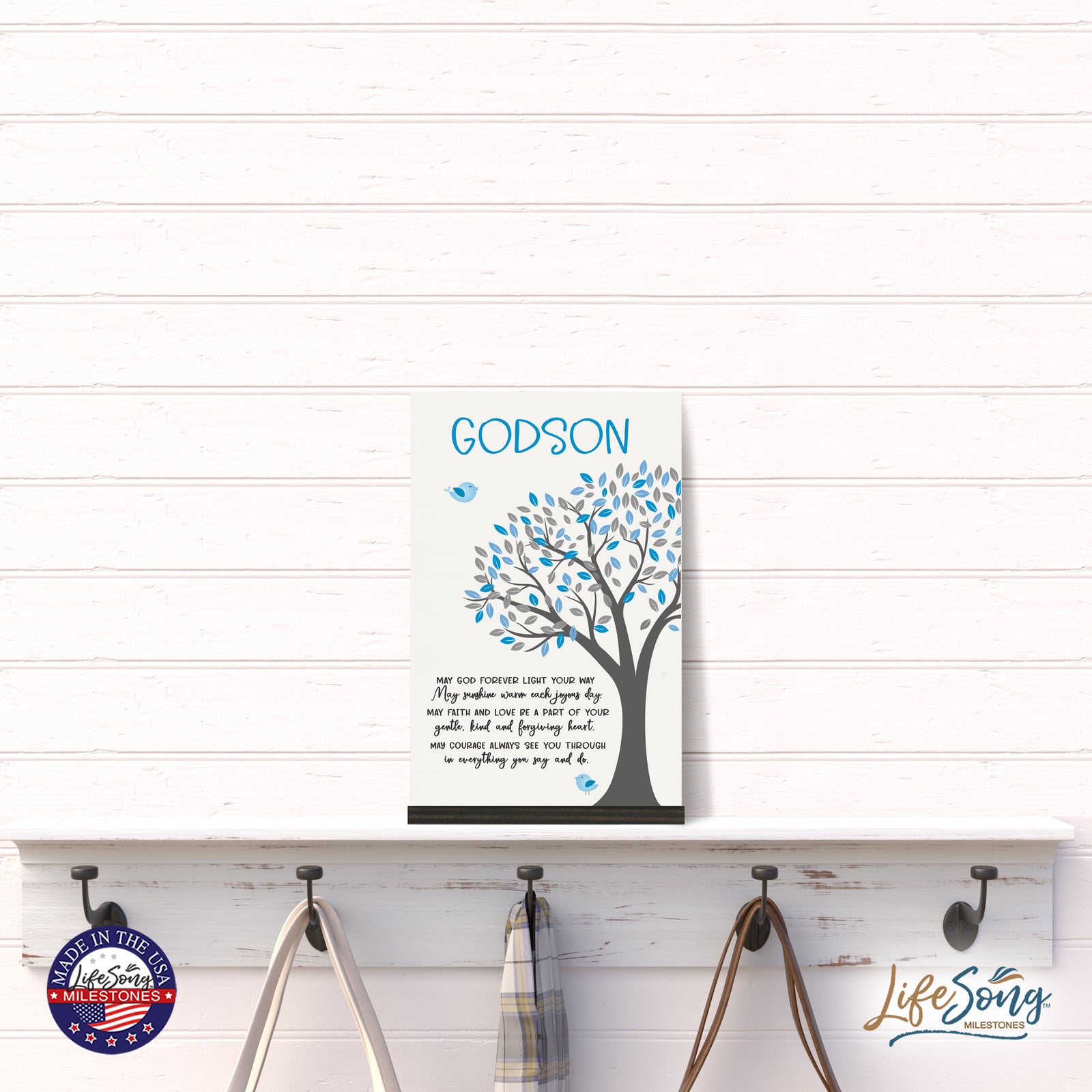LifeSong Milestones Modern 8x12in Decorative White Acrylic Signs With Wooden Base – May God Forever. Living Room, Bedroom, Kitchen, Dining Room, and Entryways Decorations Housewarming Gift ideas. Christening, Baptismal, Confirmation, Birthday Gift Ideas For Goddaughters and Godsons. Perfect gift idea for Godfathers, Godmothers, and Godparents’ Birthday Celebration.