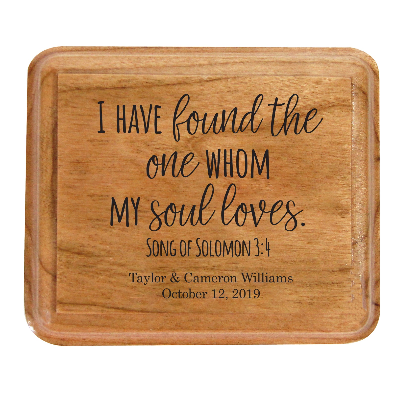 Custom Engraved Cherry Wedding Double Ring Box 3.5” x 3”