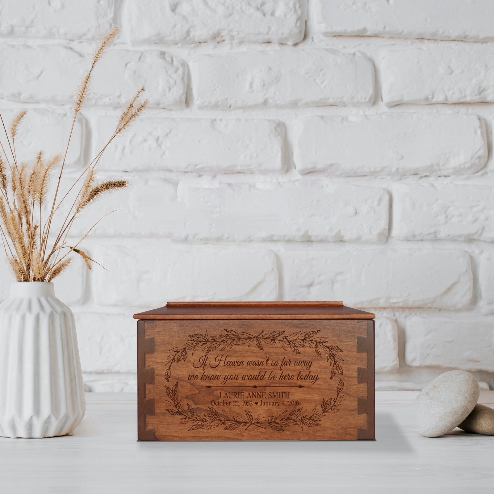Custom Funeral Medium Decorative Dovetail Urn Box - If Heaven Wasn't So Far
