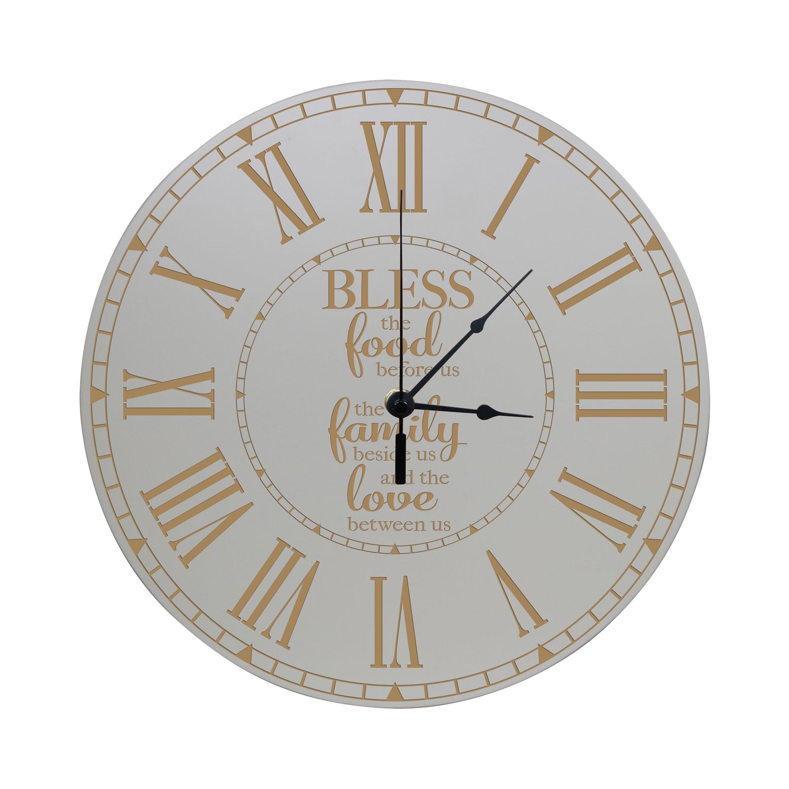 LifeSong Milestones Family Wall or Desktop Clock - Bless The Food - Housewarming, Wedding Clock Gift For Couples 12 Inch Diameter Accurate Quartz Movement with Roman Numerals
