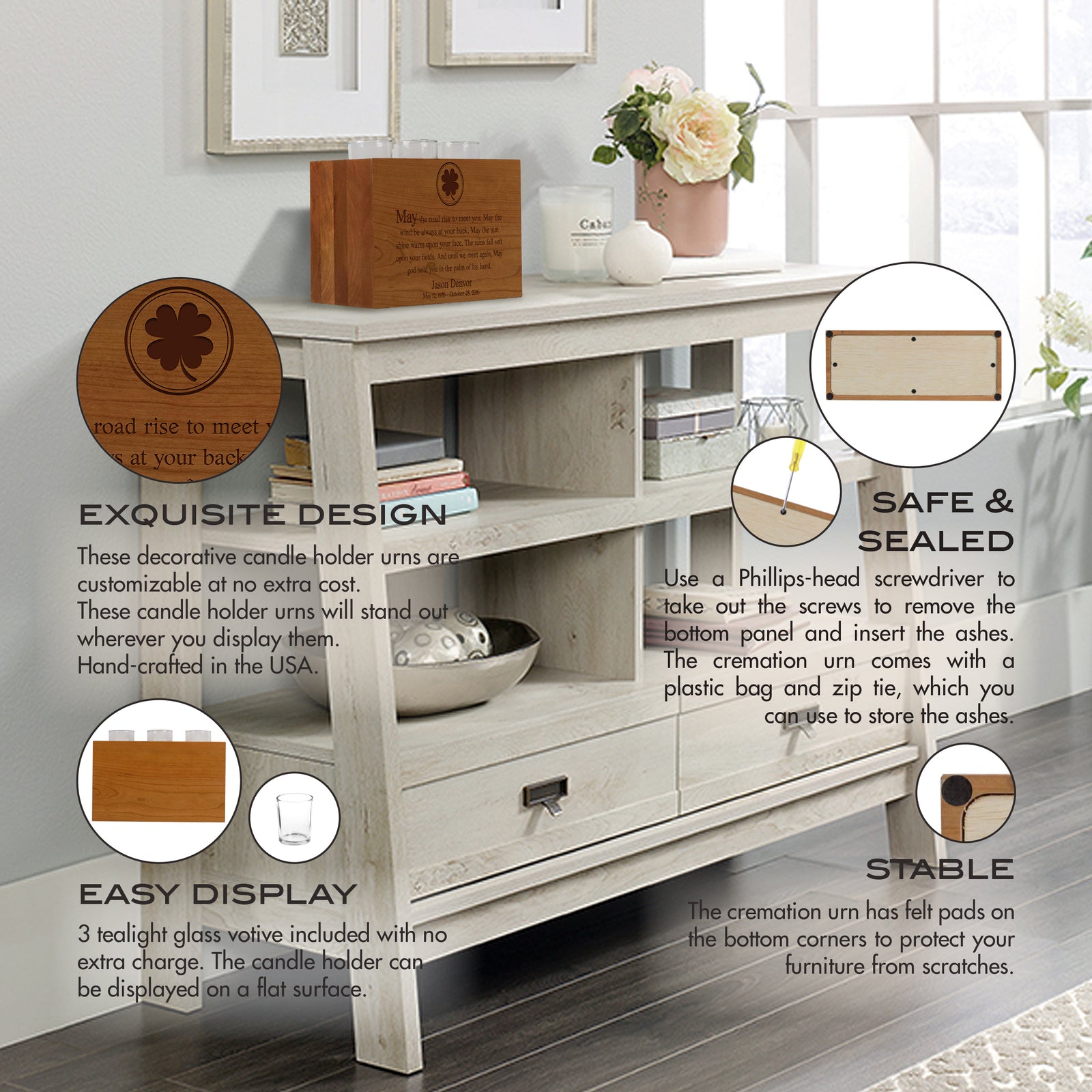 Custom Engraved 3 Votive Candle Holder and Urn Box for Human Ashes holds 90 cu in You Have Lived Forever