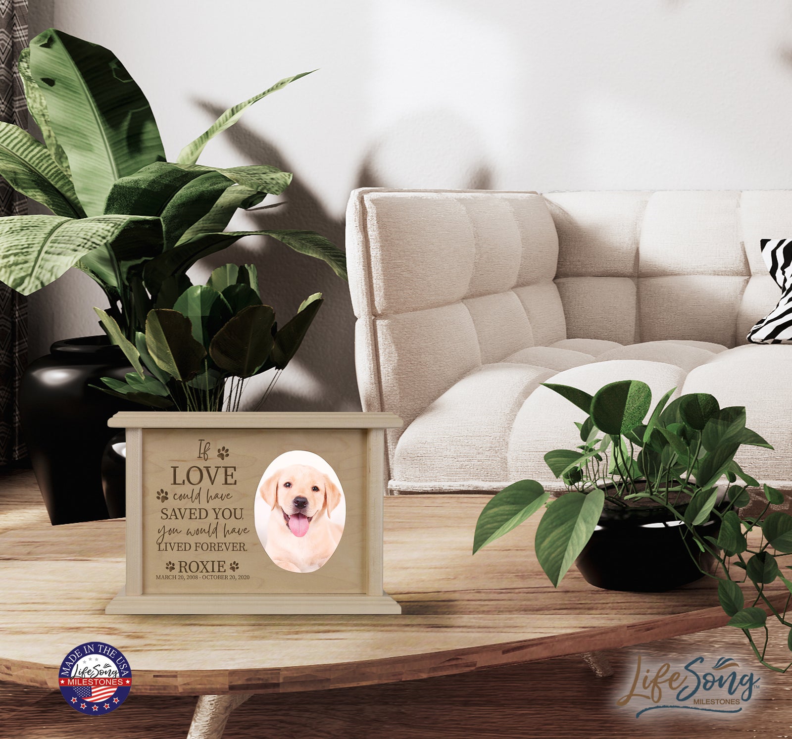 Engraved Photo Memorial Cremation Urn Box for Beloved Pet