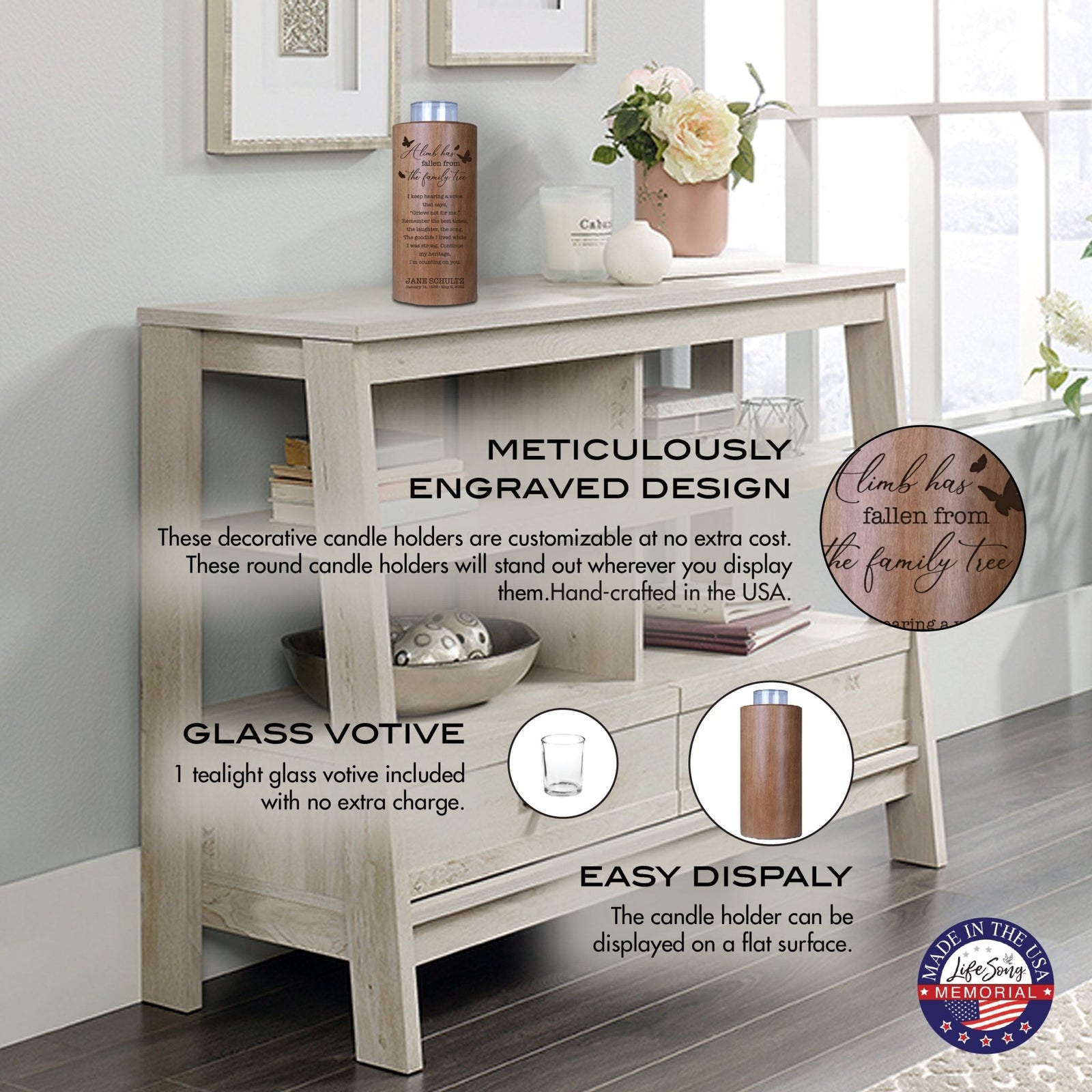 A Limb Has Fallen Custom-Engraved Memorial Round Single Votive Tealight Candle Holder For The Loss Of Loved One Sympathy Gift - LifeSong Milestones