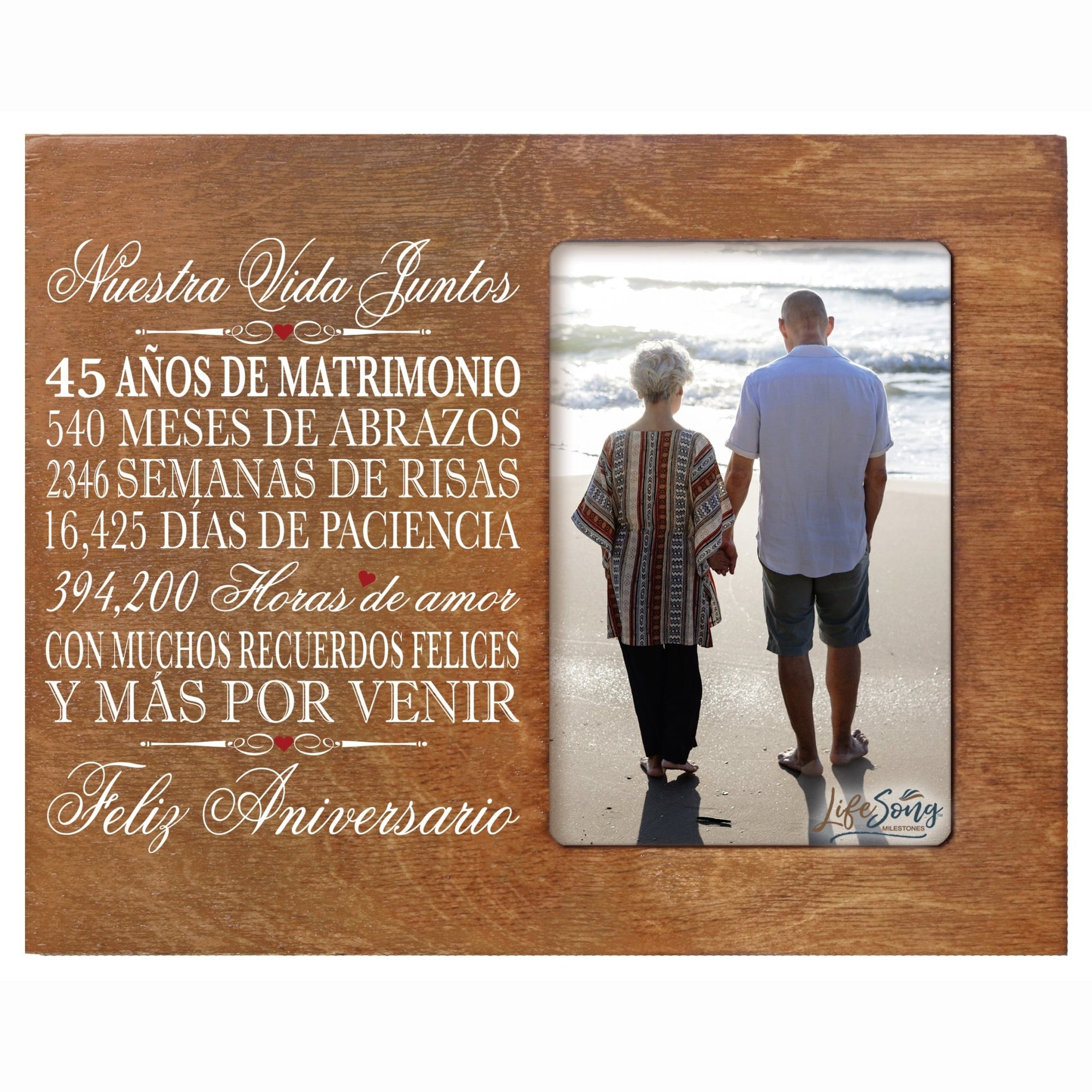 45th Wedding Anniversary Frame with wall hanging notch and stand. Perfect for displaying cherished memories.