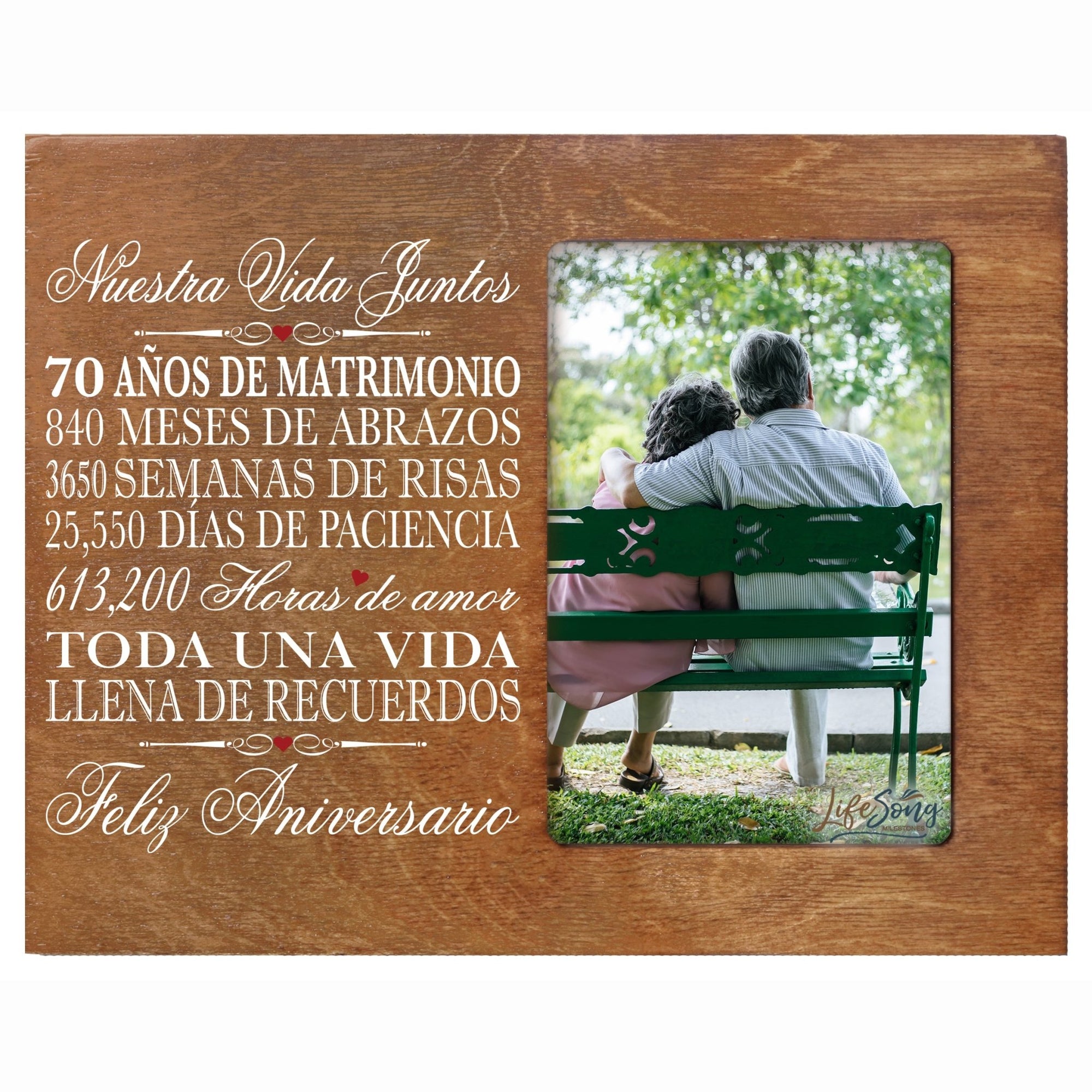 70th Wedding Anniversary Frame with wall hanging notch and stand. Perfect for displaying cherished memories.