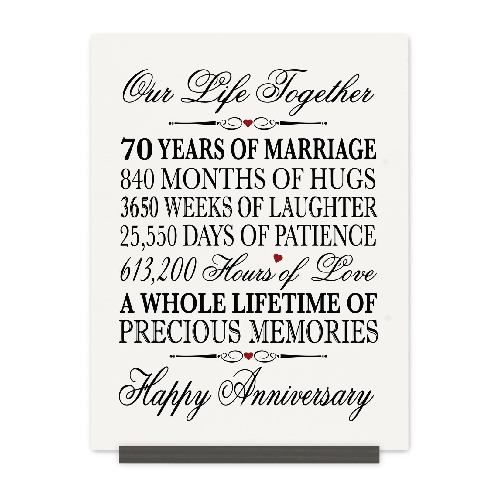 Anniversary Sign with Stand - Our Life Together Months Weeks Days Hours - LifeSong Milestones