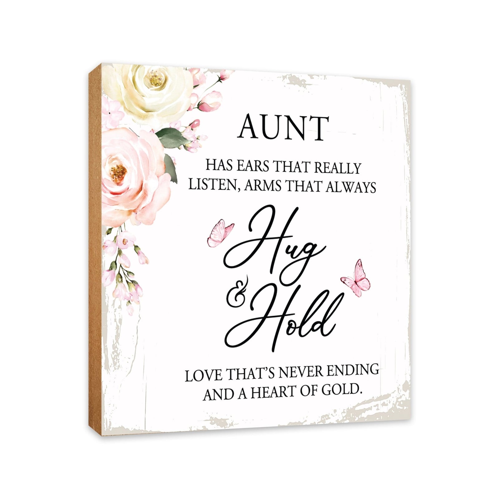 Aunt Has Ears Butterfly Floral 6x6 Inches Wood Family Art Sign Tabletop and Shelving For Home Décor - LifeSong Milestones