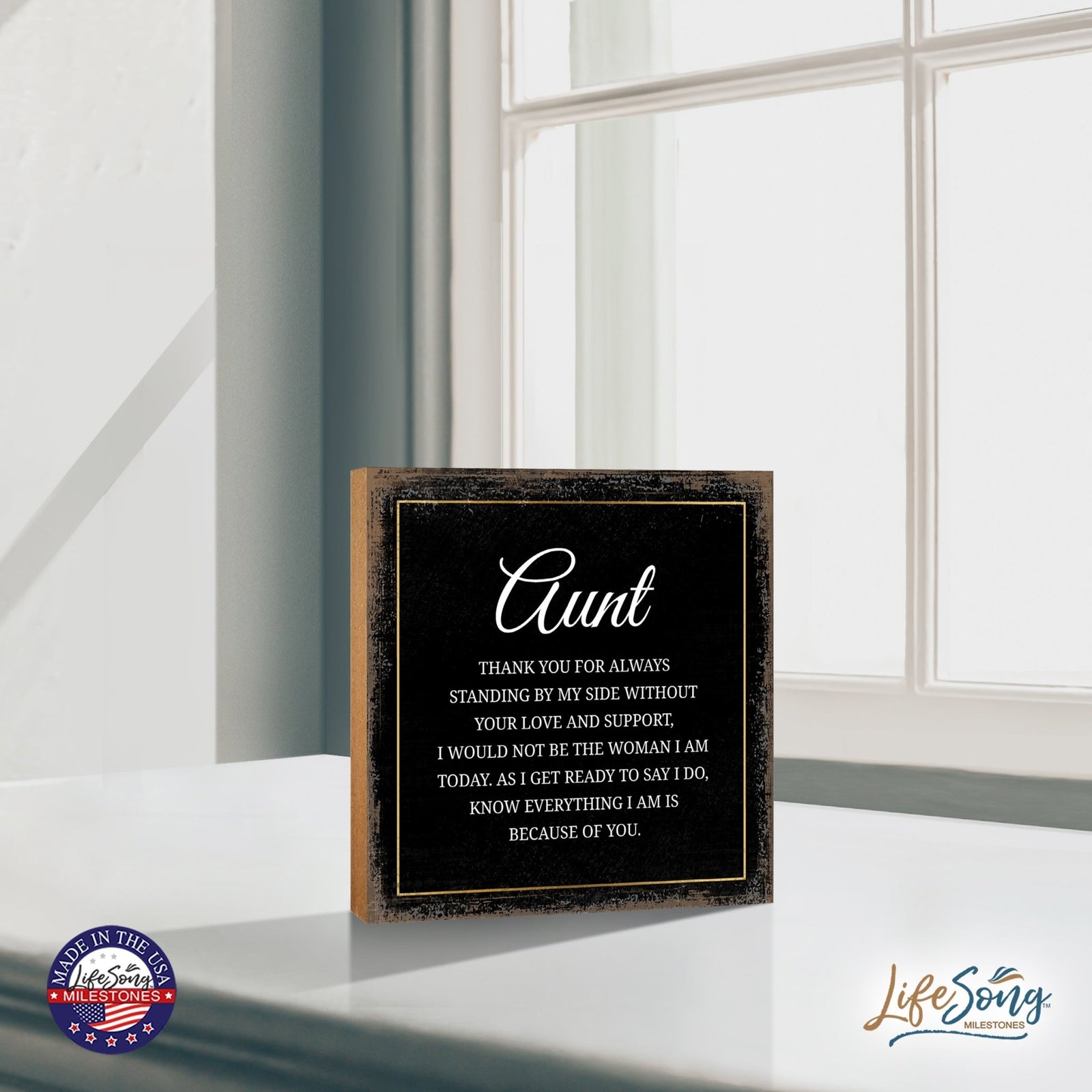 Aunt Thank You Floral 6x6 Inches Wood Family Art Sign Tabletop and Shelving For Home Décor - LifeSong Milestones