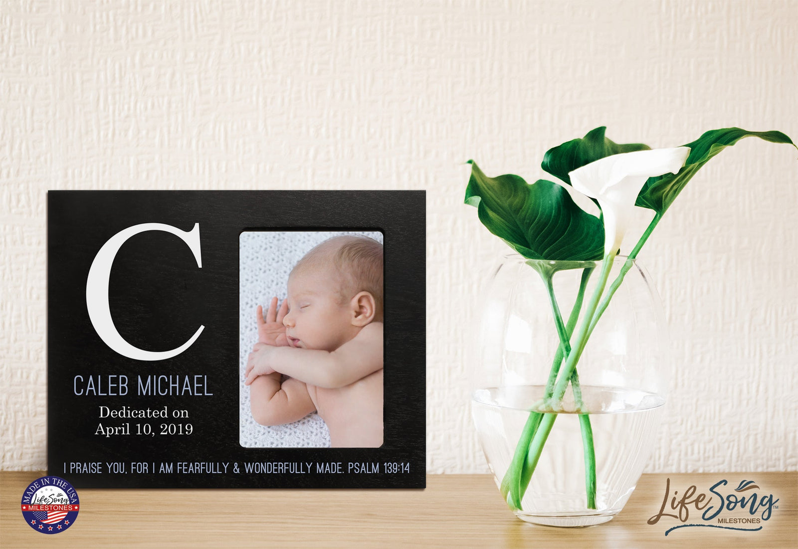 Baby Birth Announcement Photo Frame For Boys and Girls Psalm 139:14 - LifeSong Milestones