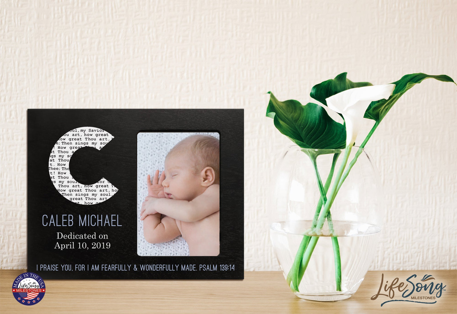 Baby Birth Announcement Photo Frame For Boys and Girls Psalm 139:14 - LifeSong Milestones