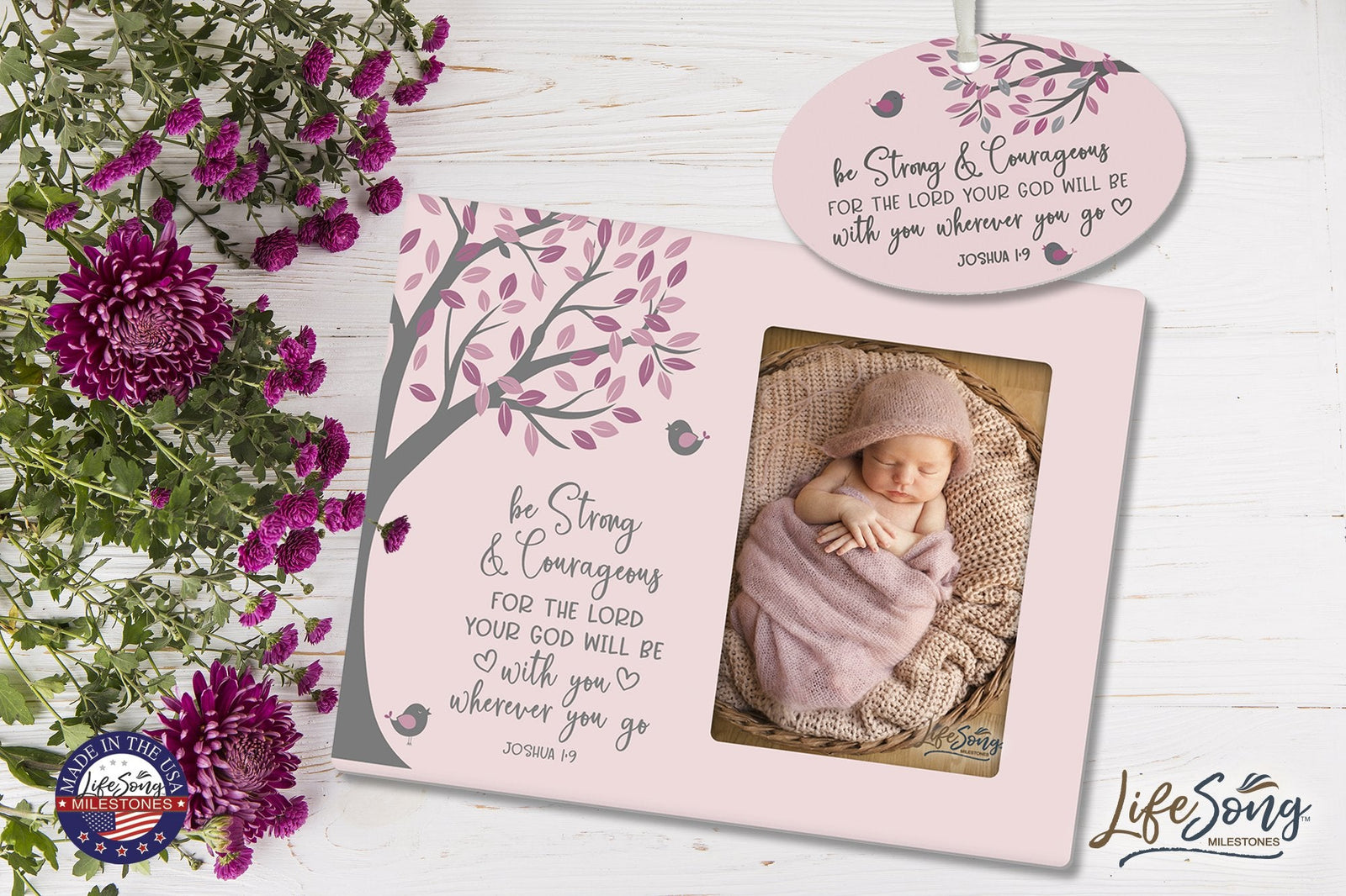 Baptism Picture Frame and Ornament Bundle - Be Strong - LifeSong Milestones