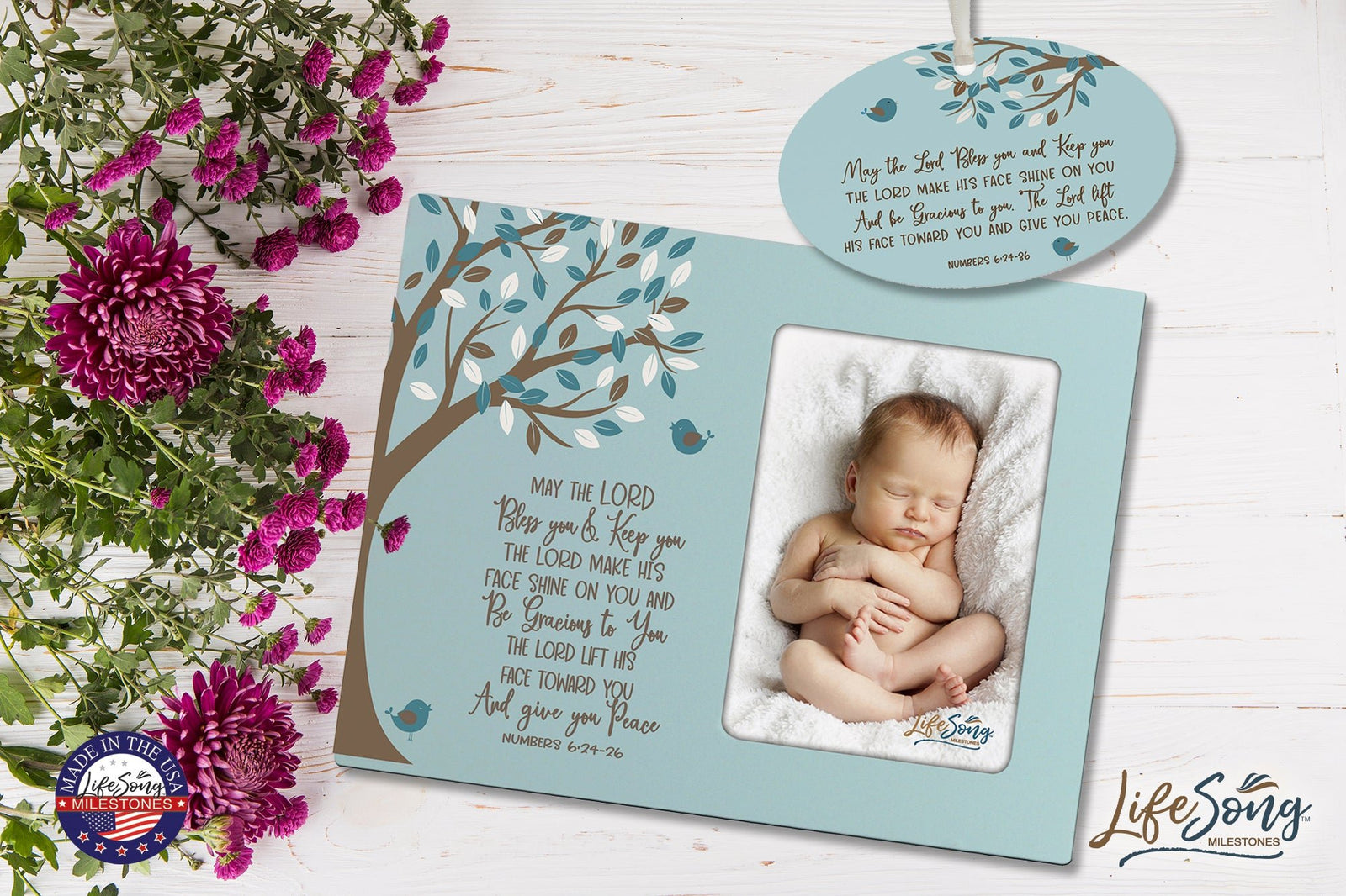 Baptism Picture Frame and Ornament Bundle - May The Lord - LifeSong Milestones
