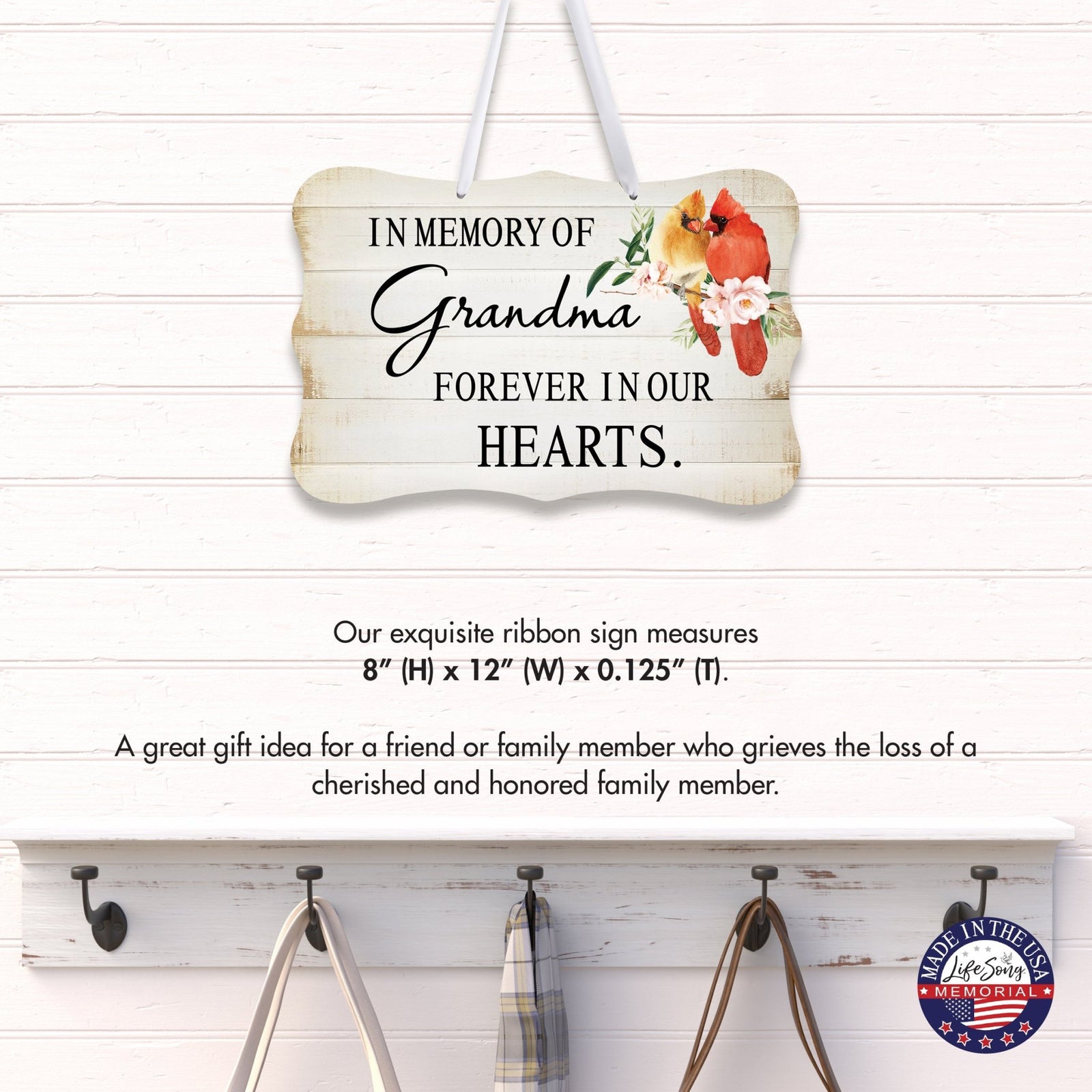 Cardinal Hanging Memorial Ribbon Wall Signs for Loss of Loved One - LifeSong Milestones
