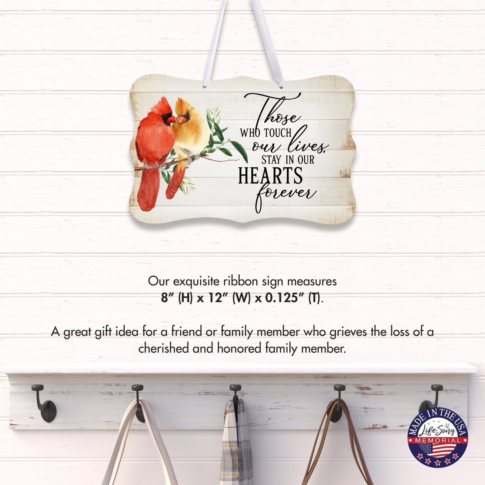 Cardinal Hanging Memorial Ribbon Wall Signs for Loss of Loved One - LifeSong Milestones