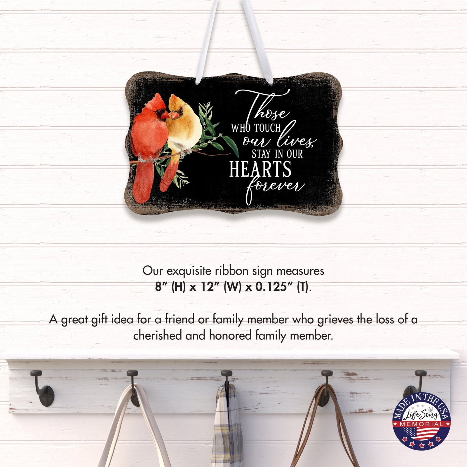 Cardinal Hanging Memorial Ribbon Wall Signs for Loss of Loved One - LifeSong Milestones